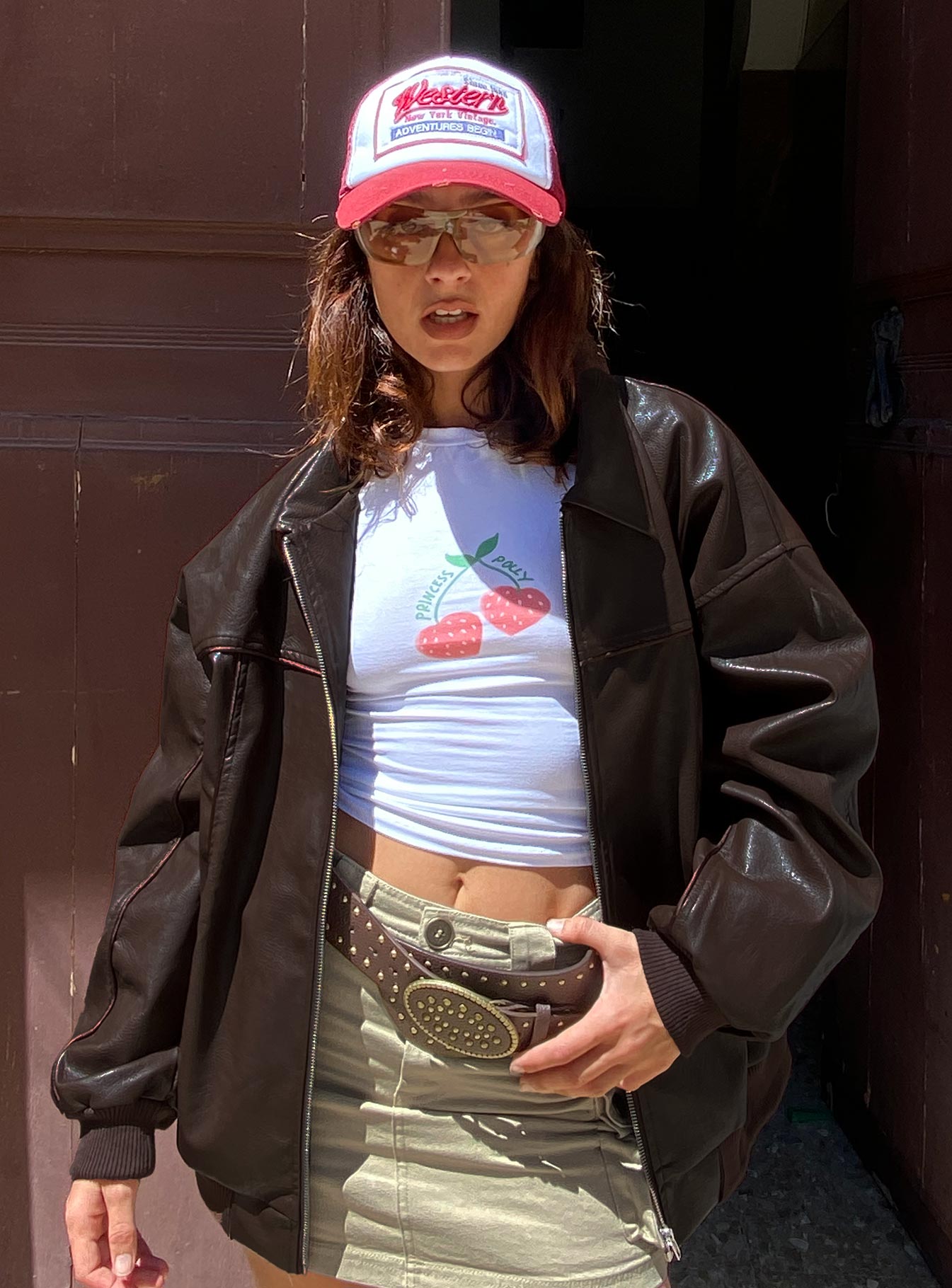 Goldsmith Faux Leather Bomber Jacket Brown-Oh Mollys