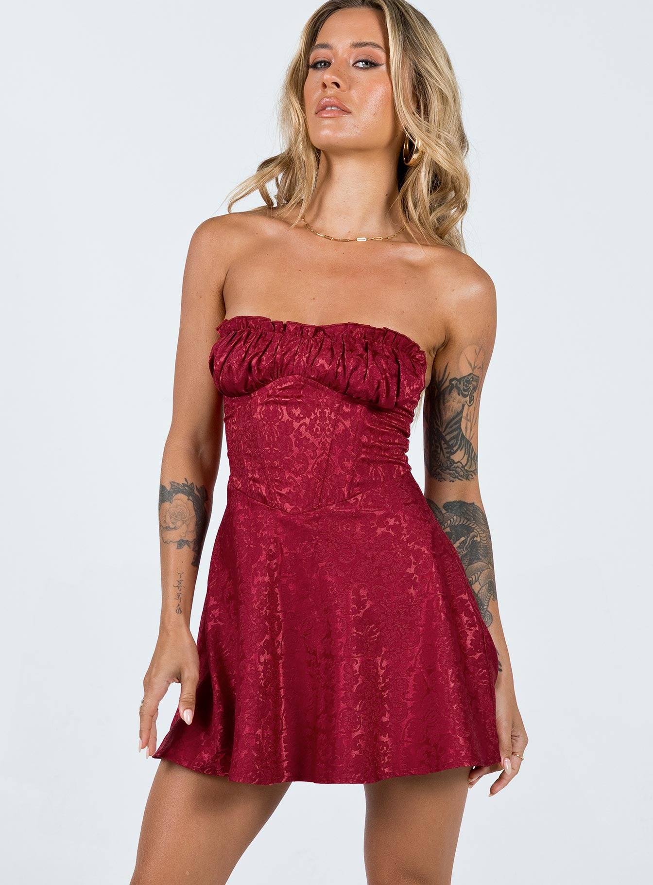 Lenette Mini Dress Burgundy-Oh Mollys