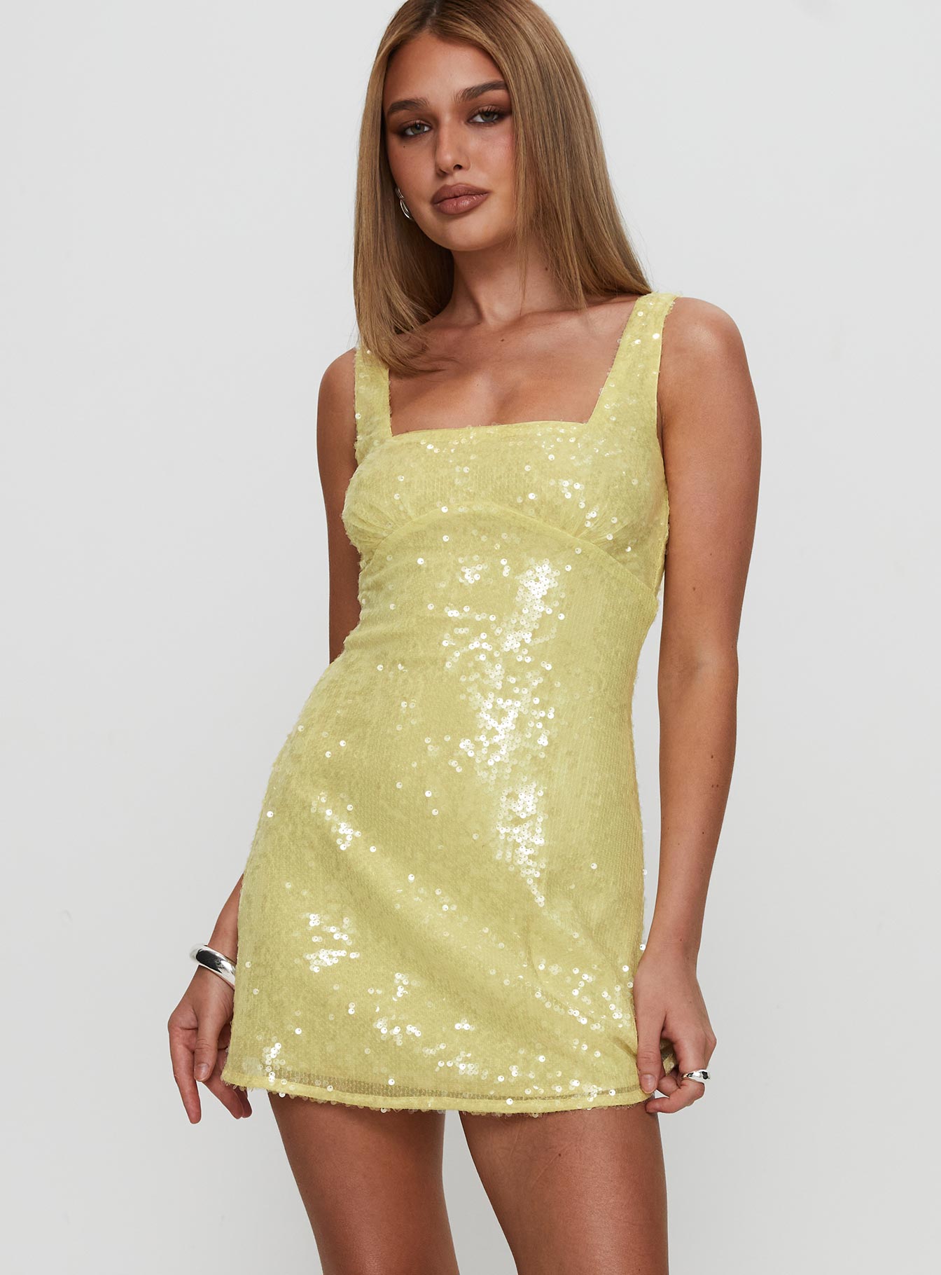 Dasha Mini Dress Yellow Sequin-Oh Mollys