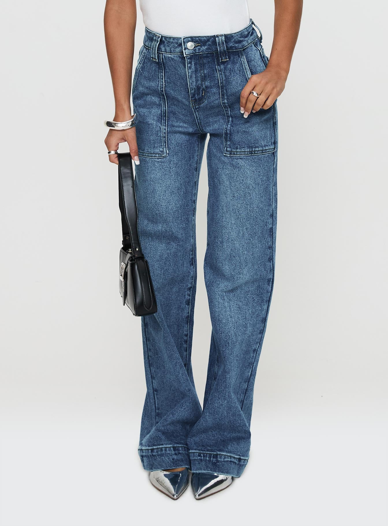 Carsen Wide Leg Jeans Washed Blue-Oh Mollys