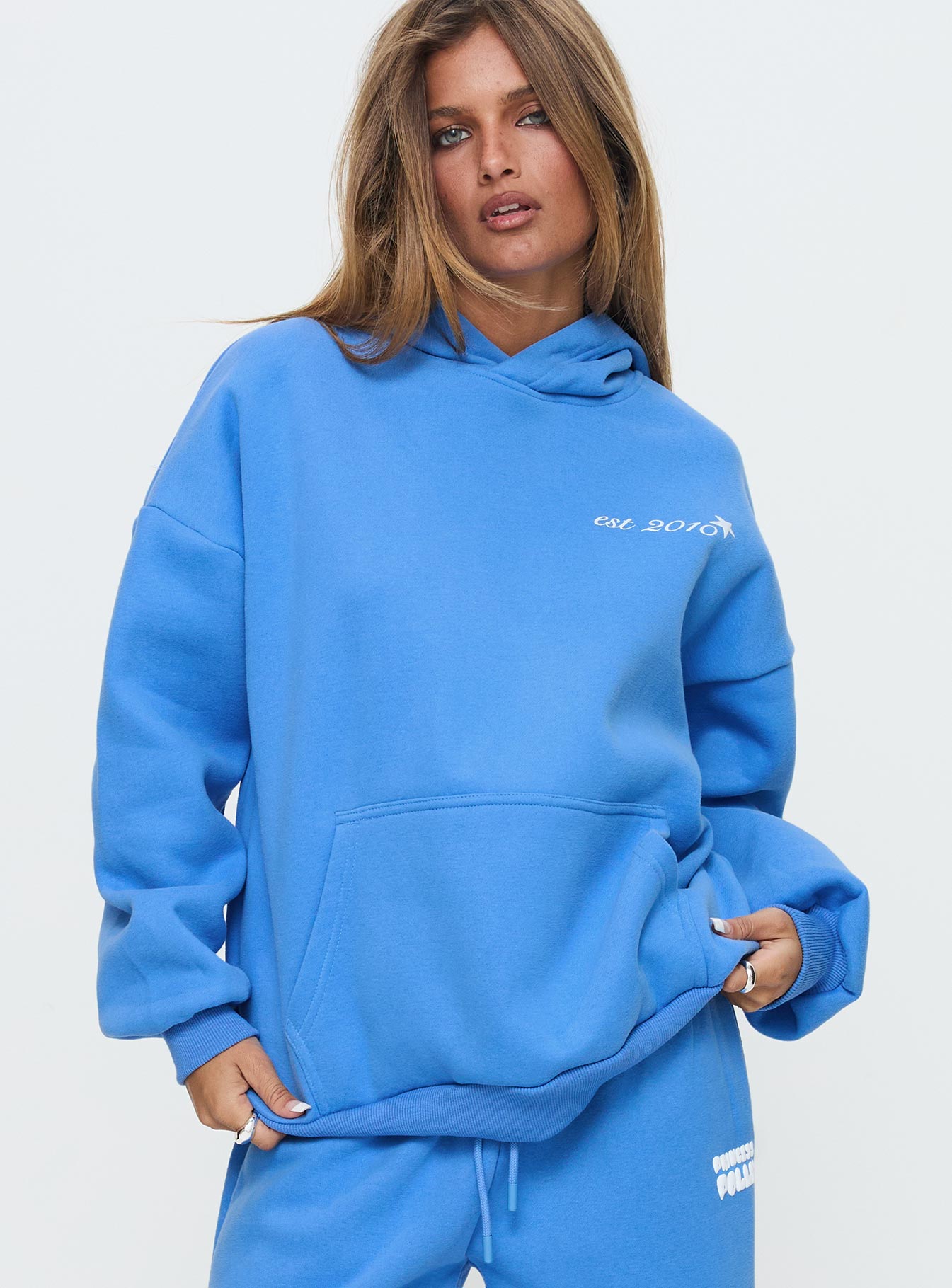 Oh Mollys Hooded Sweatshirt Bubble Text Blue / White-Oh Mollys