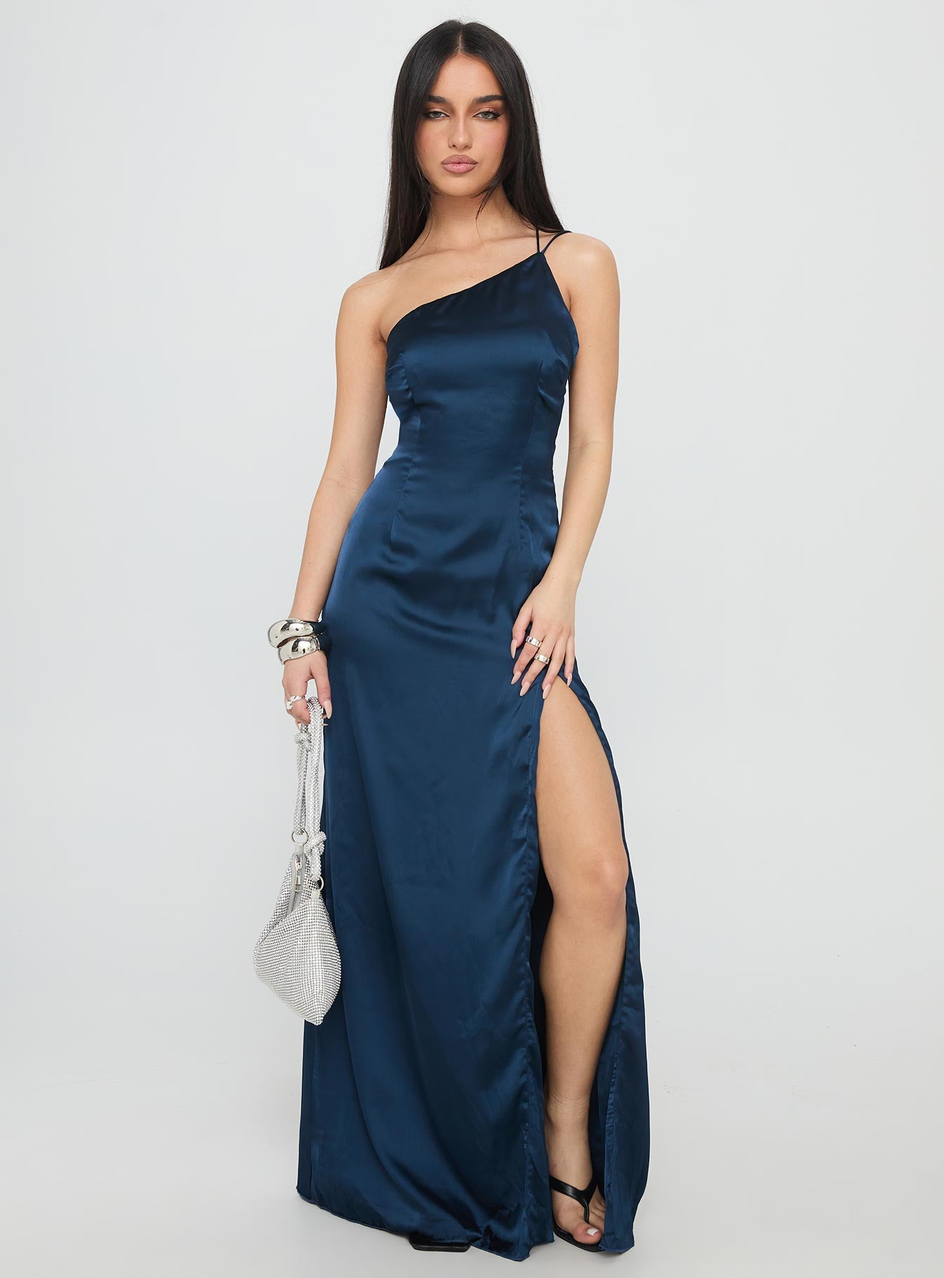 Kiss Of Life Satin Maxi Dress Navy-Oh Mollys