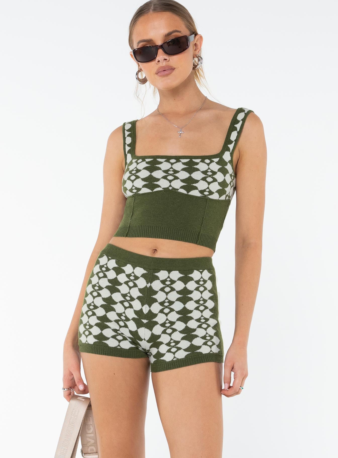 Elewa Geo Knit Shorts Sage / White-Oh Mollys