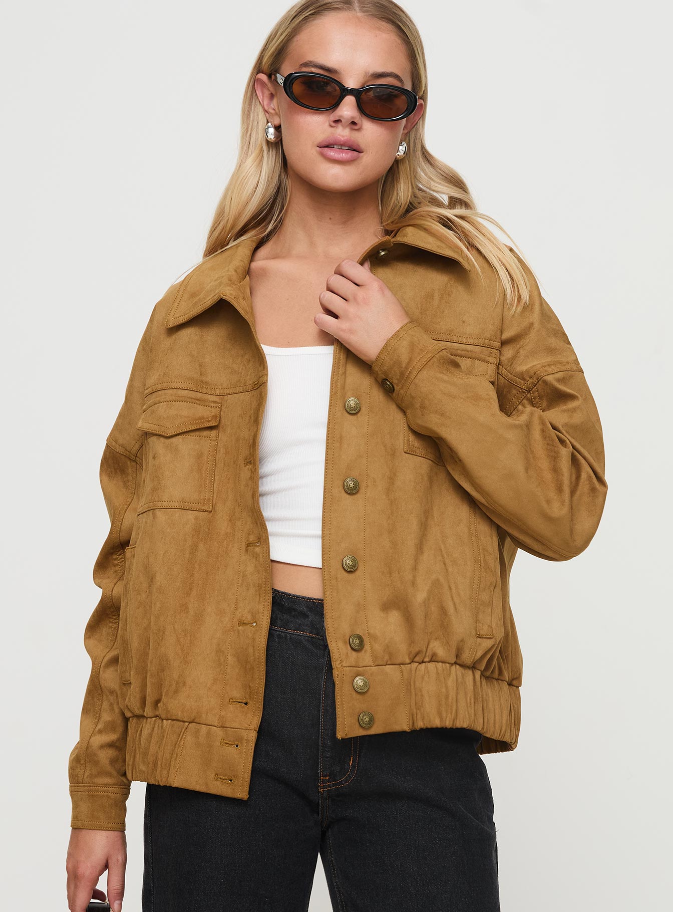 Ristretto Faux Suede Bomber Brown-Oh Mollys