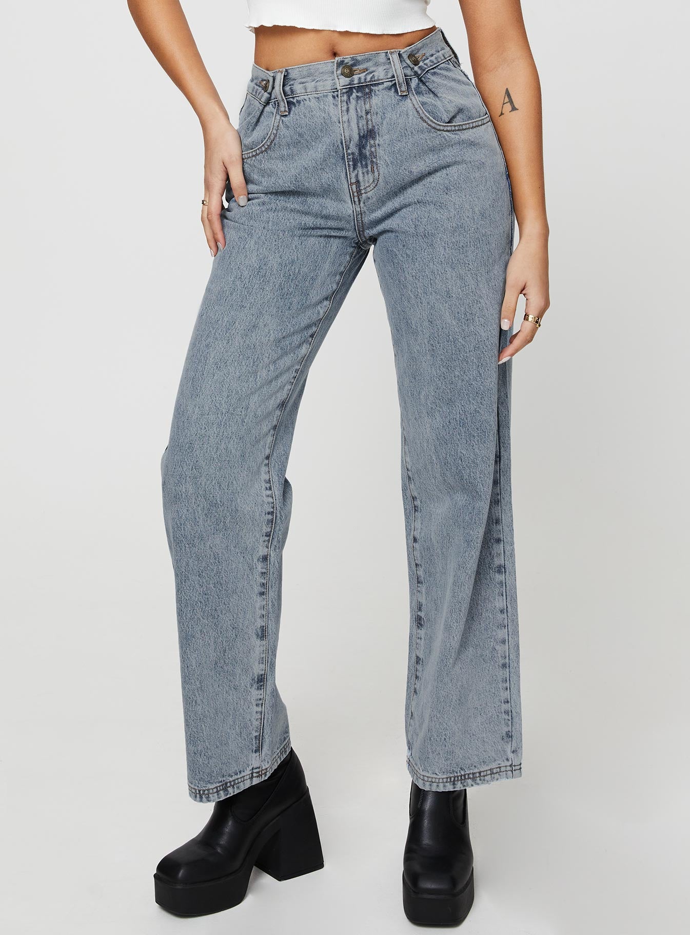 Krena Adjustable High Mid Rise Jeans Mid Wash-Oh Mollys
