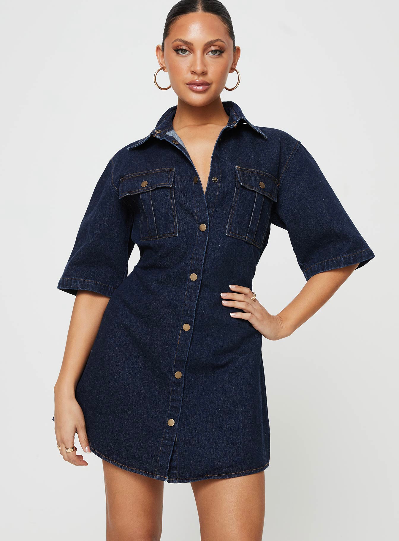 Davro Mini Dress Dark Wash Denim-Oh Mollys