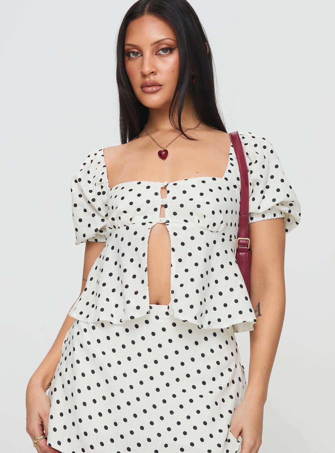 Passionfruit Linen Blend Top Cream/Black Polka Dot-Oh Mollys