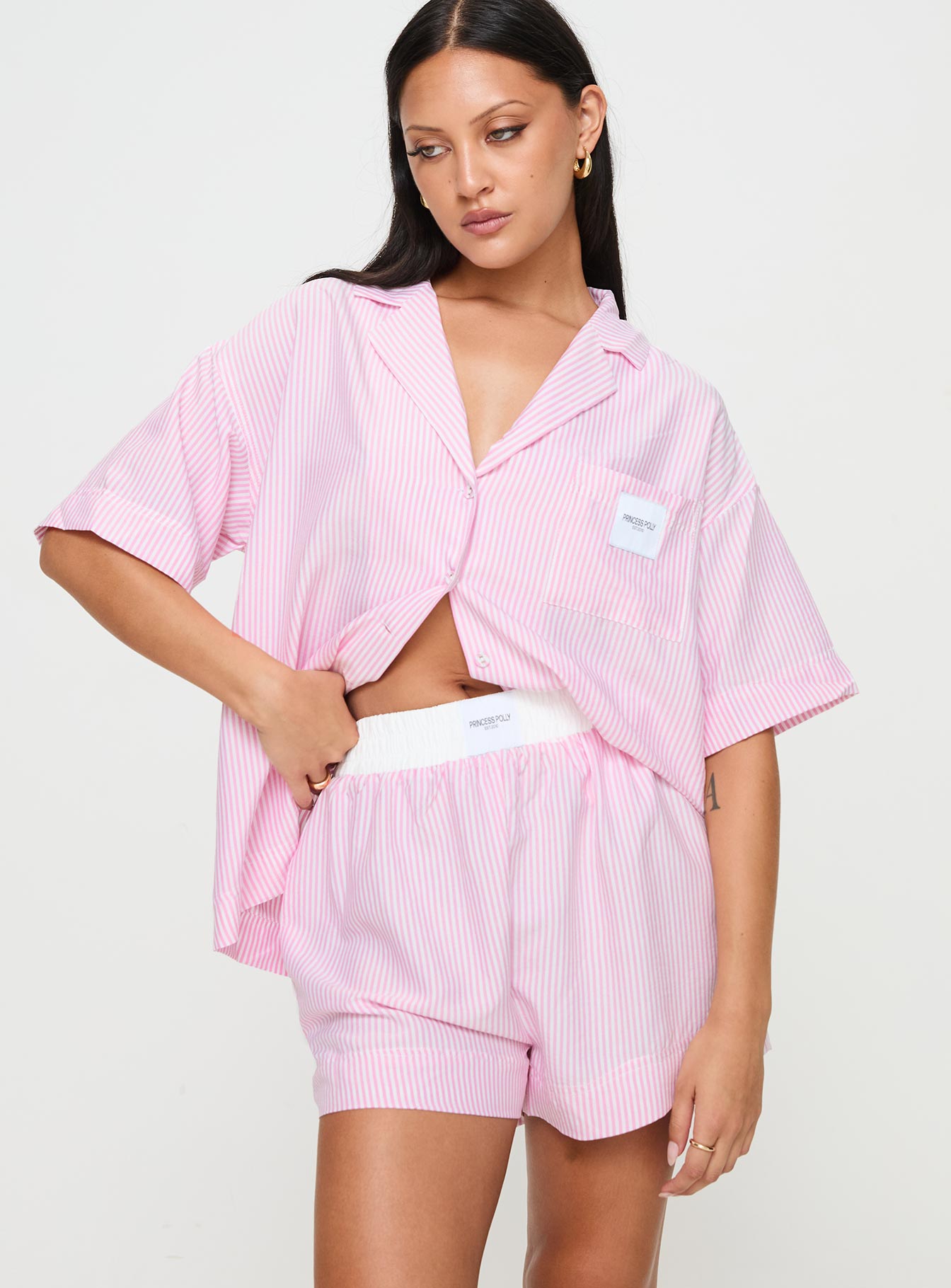 Early Riser Sleep Shorts Pink Stripe-Oh Mollys