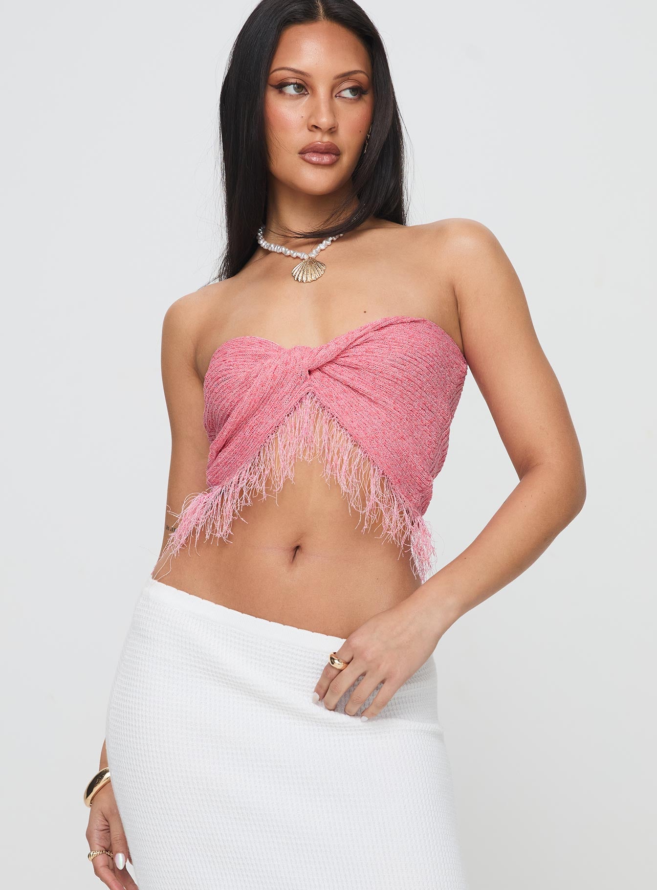 Kovac Reversible Fringe Tube Top Pink-Oh Mollys