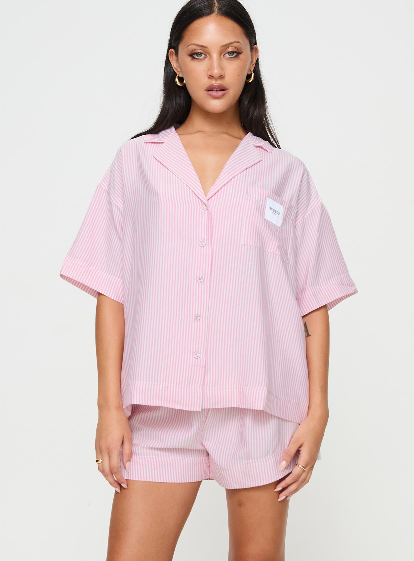 Early Riser Sleep Shirt Pink Stripe-Oh Mollys