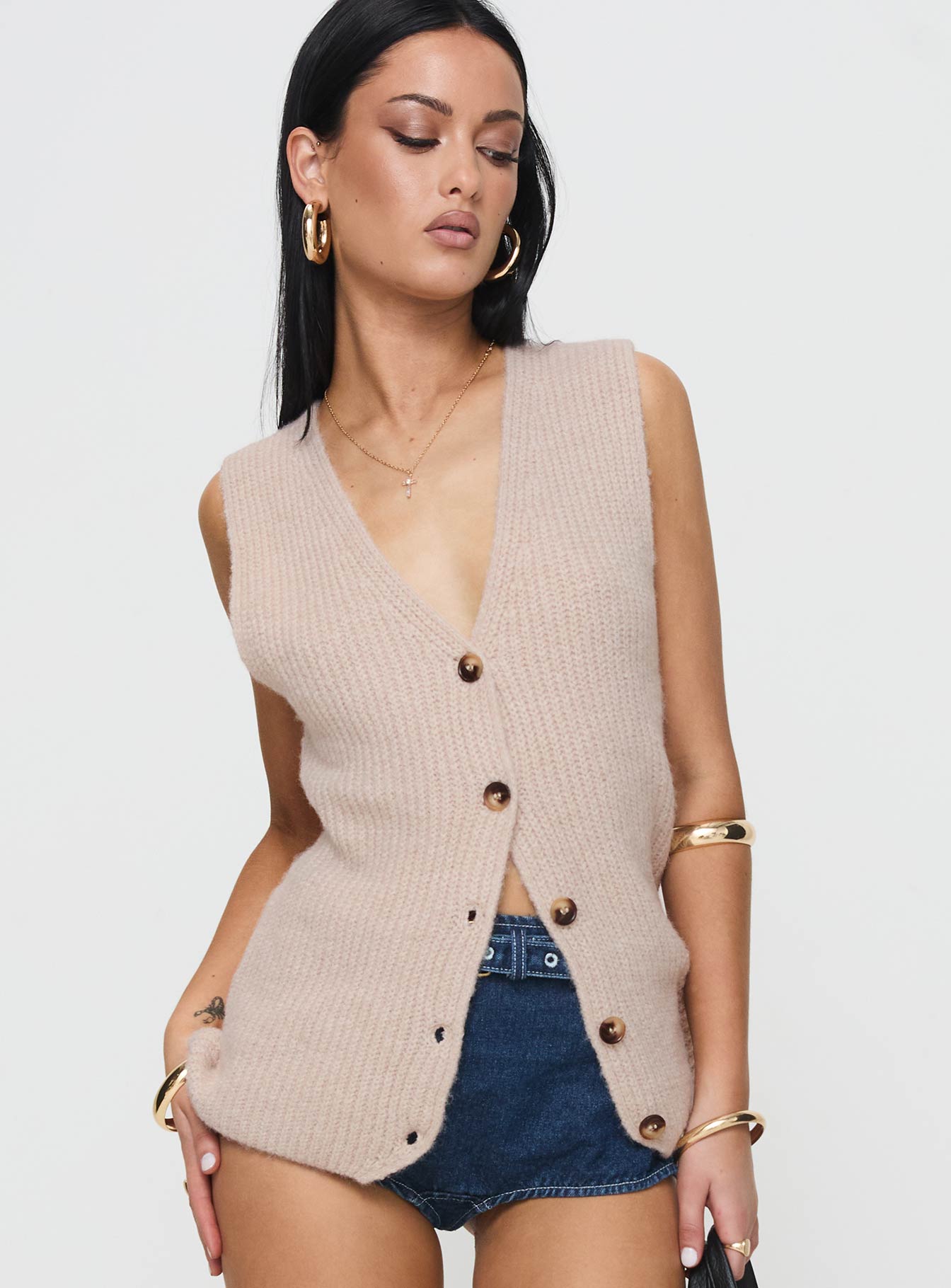 Nowah Knit Vest Beige-Oh Mollys