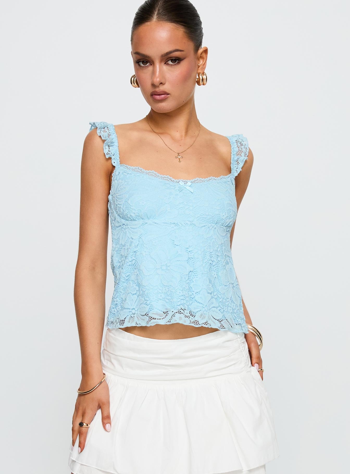 Madaleine Lace Top Blue-Oh Mollys