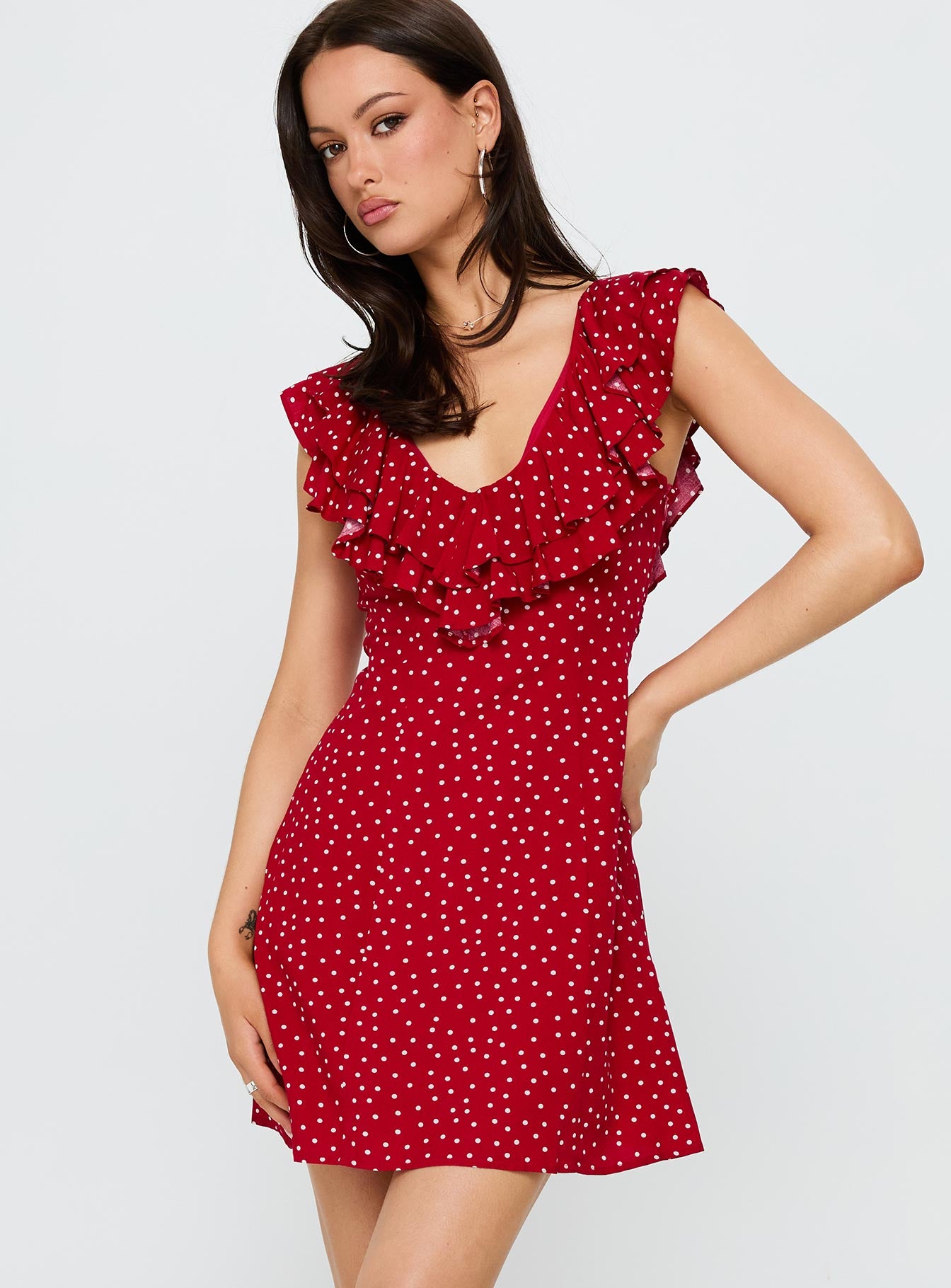 Cherry Schnapps Flutter Mini Dress Red Polka-Oh Mollys