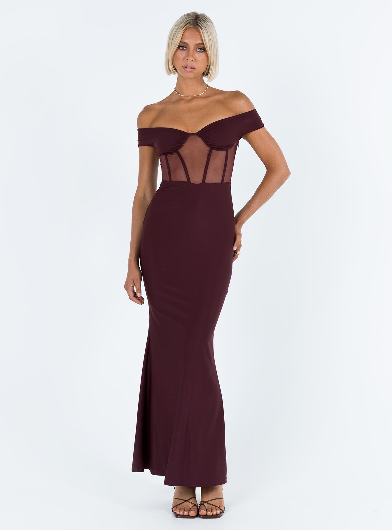 Cassady Off The Shoulder Maxi Dress Purple-Oh Mollys