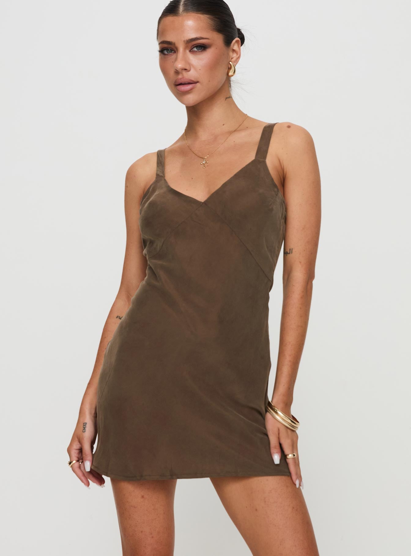 Laurette Mini Dress Brown-Oh Mollys