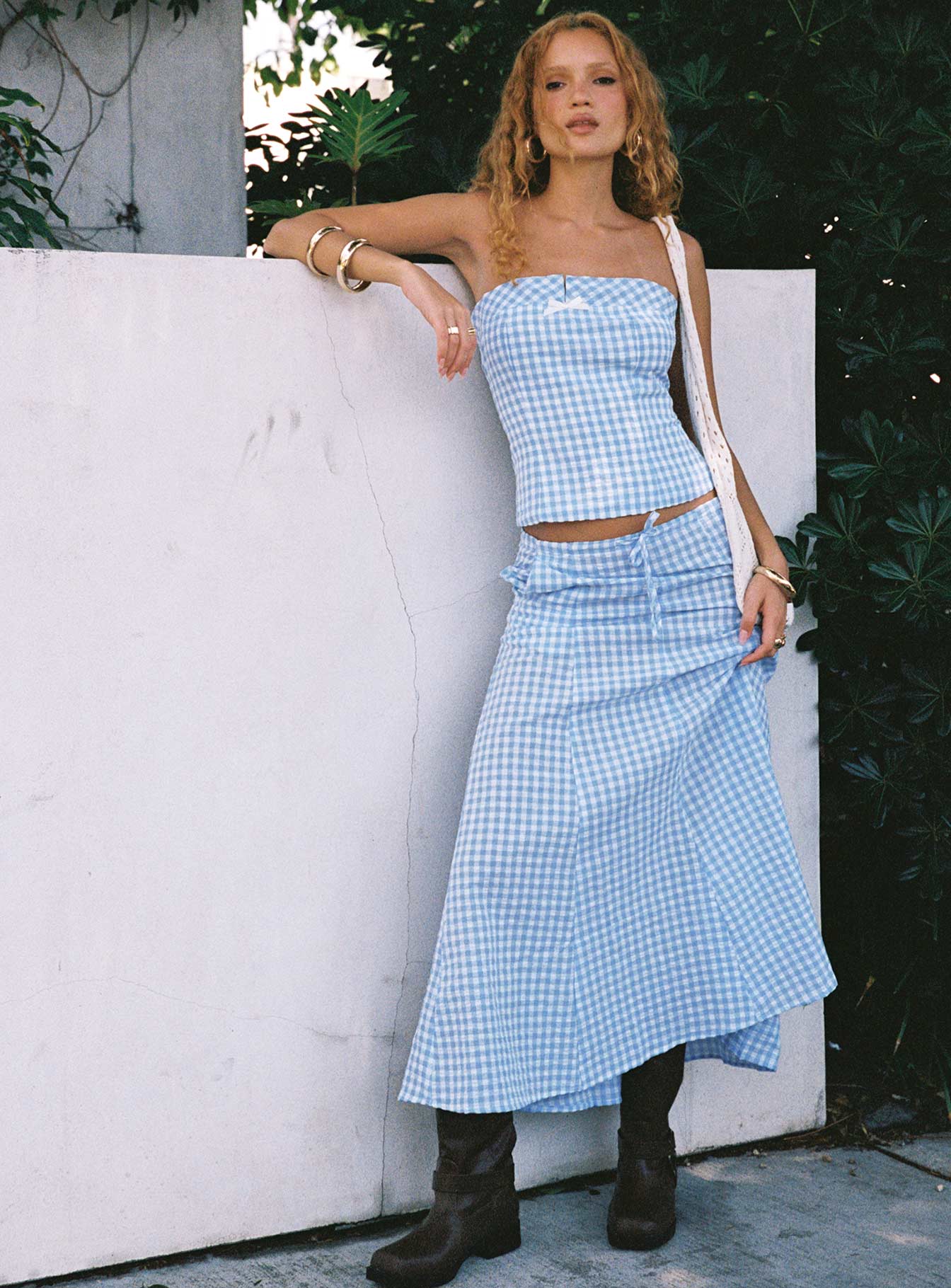 Carmino Maxi Skirt Blue Check-Oh Mollys