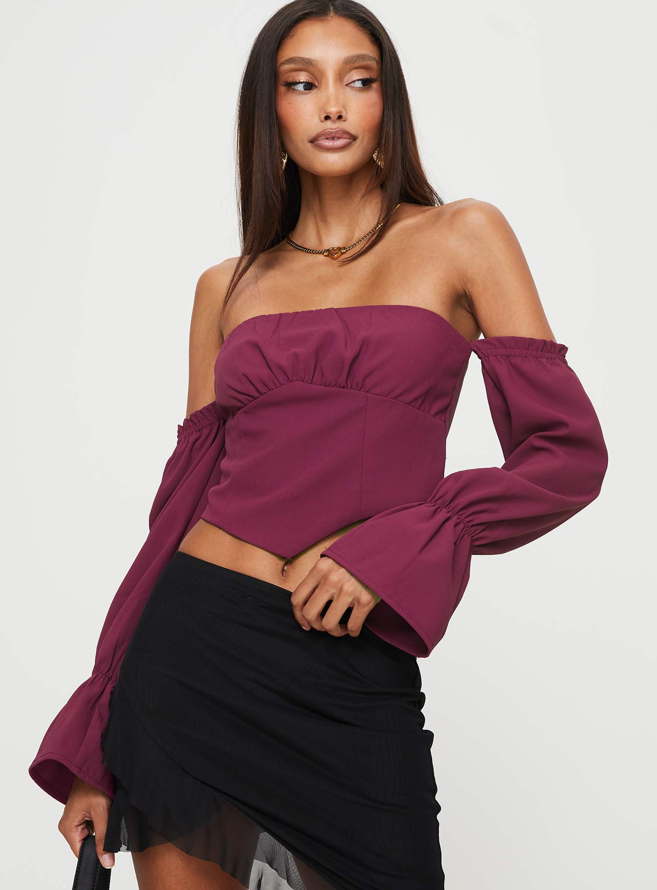 Siple Off The Shoulder Top Wine-Oh Mollys