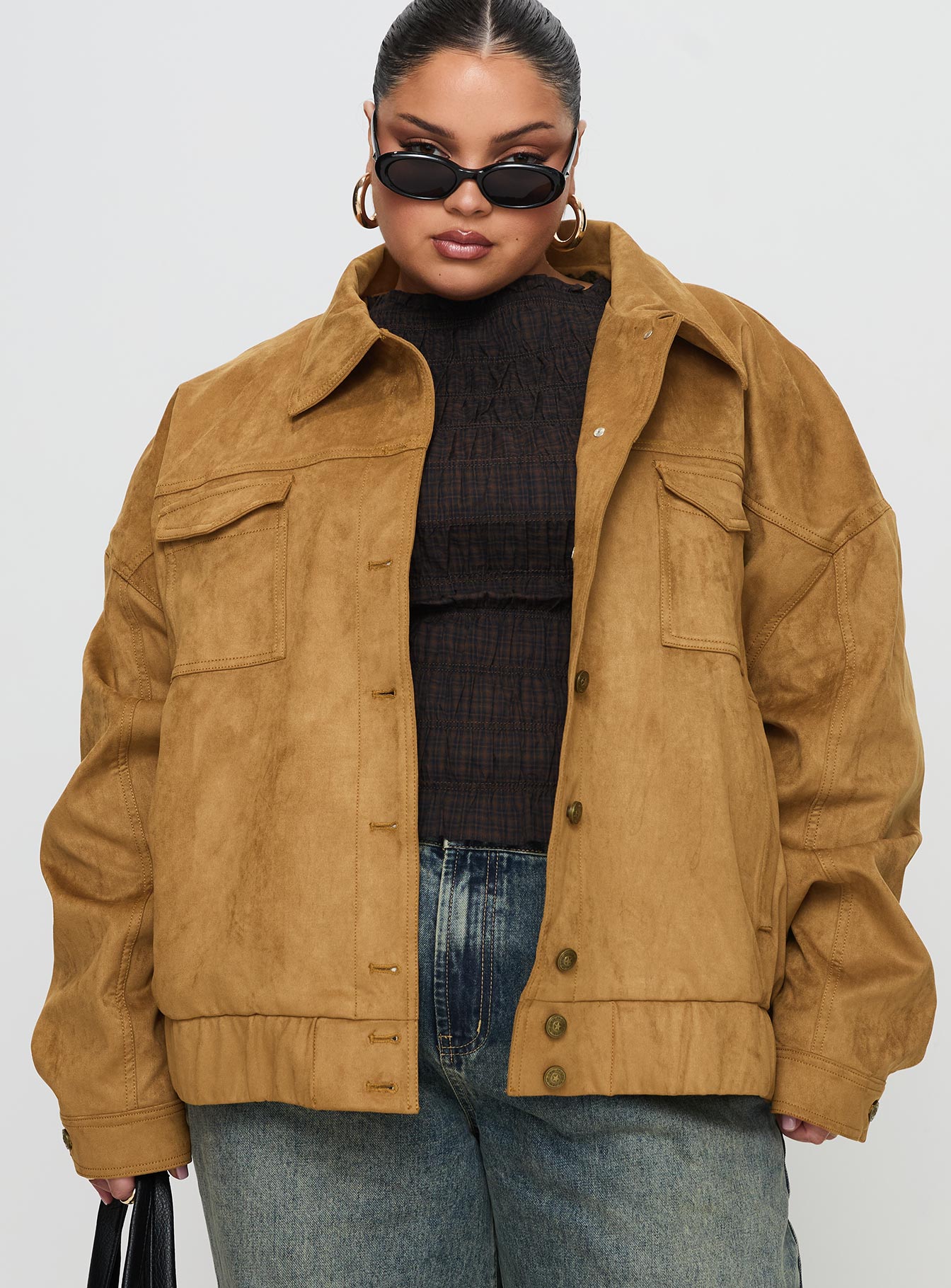 Ristretto Faux Suede Bomber Brown-Oh Mollys