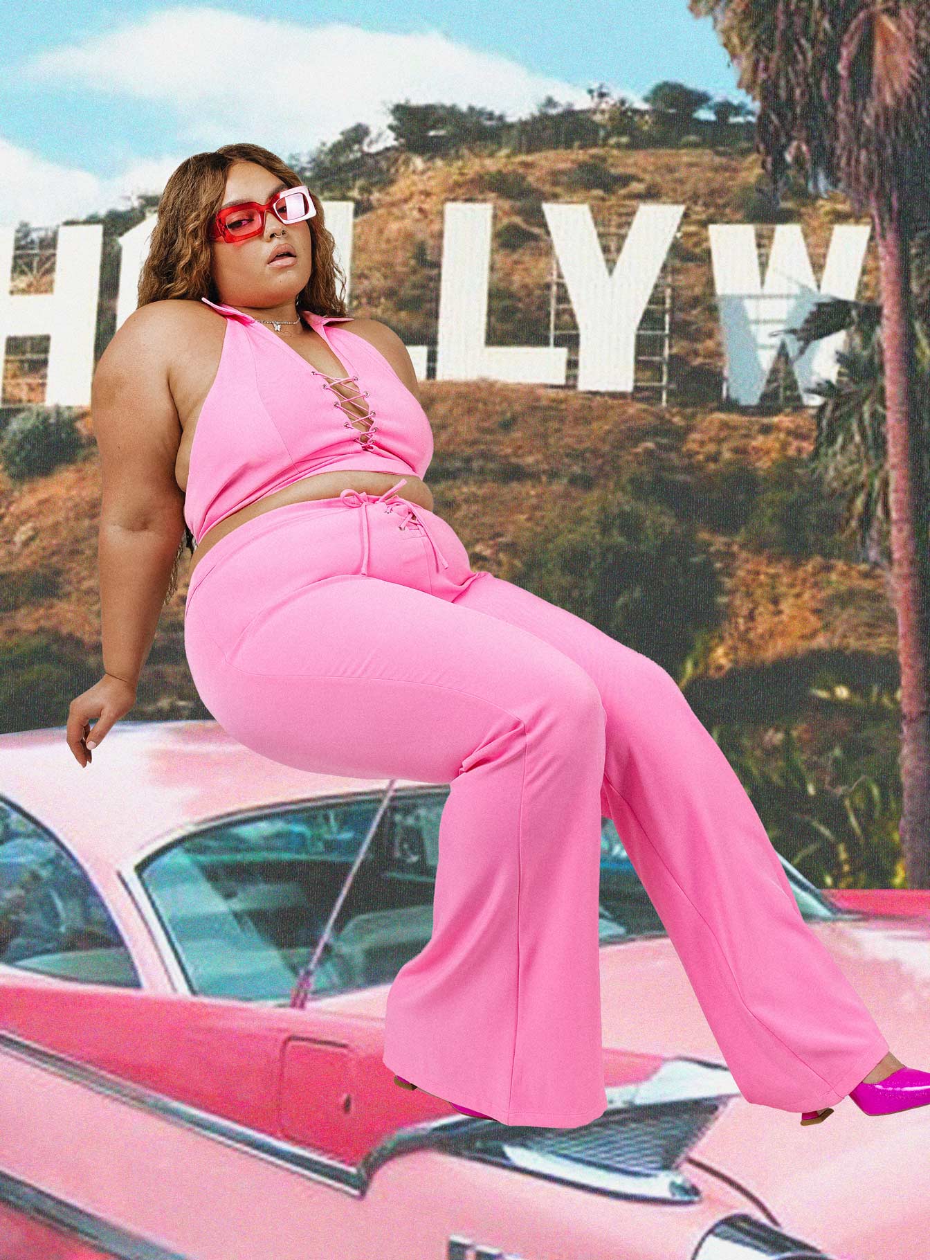 Marcia Flare Pant Pink Curve-Oh Mollys