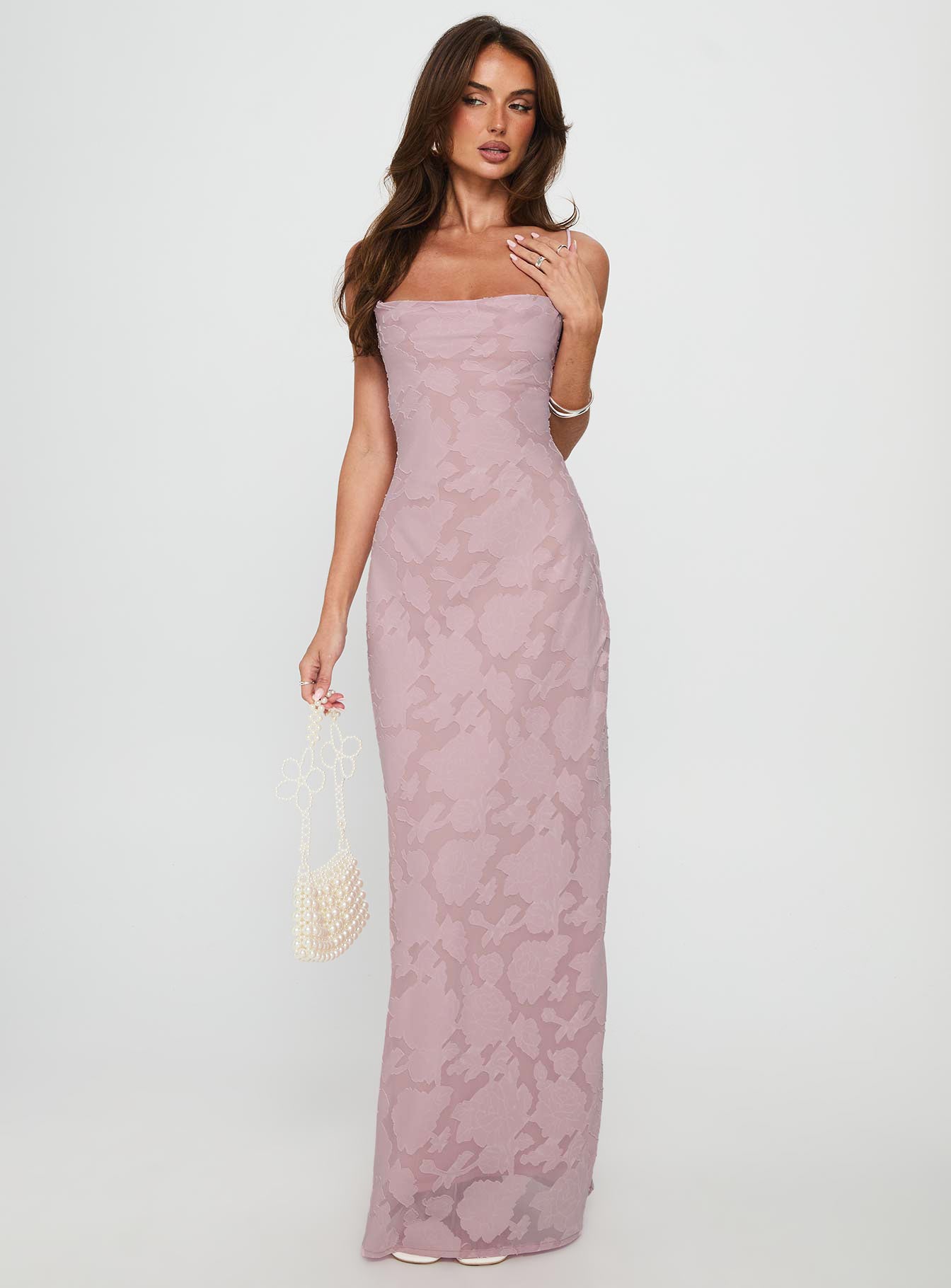Celena Maxi Dress Light Pink Burnout-Oh Mollys