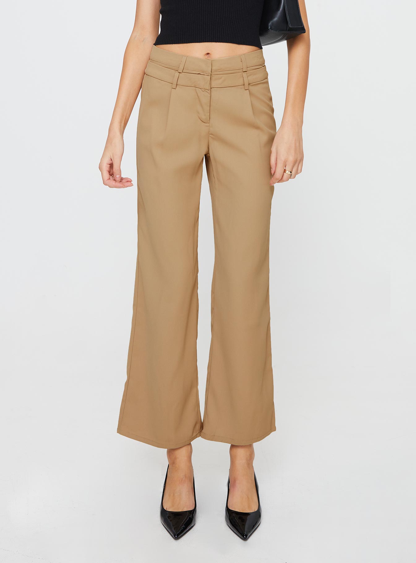 Paulino Double Waistband Pants Beige-Oh Mollys