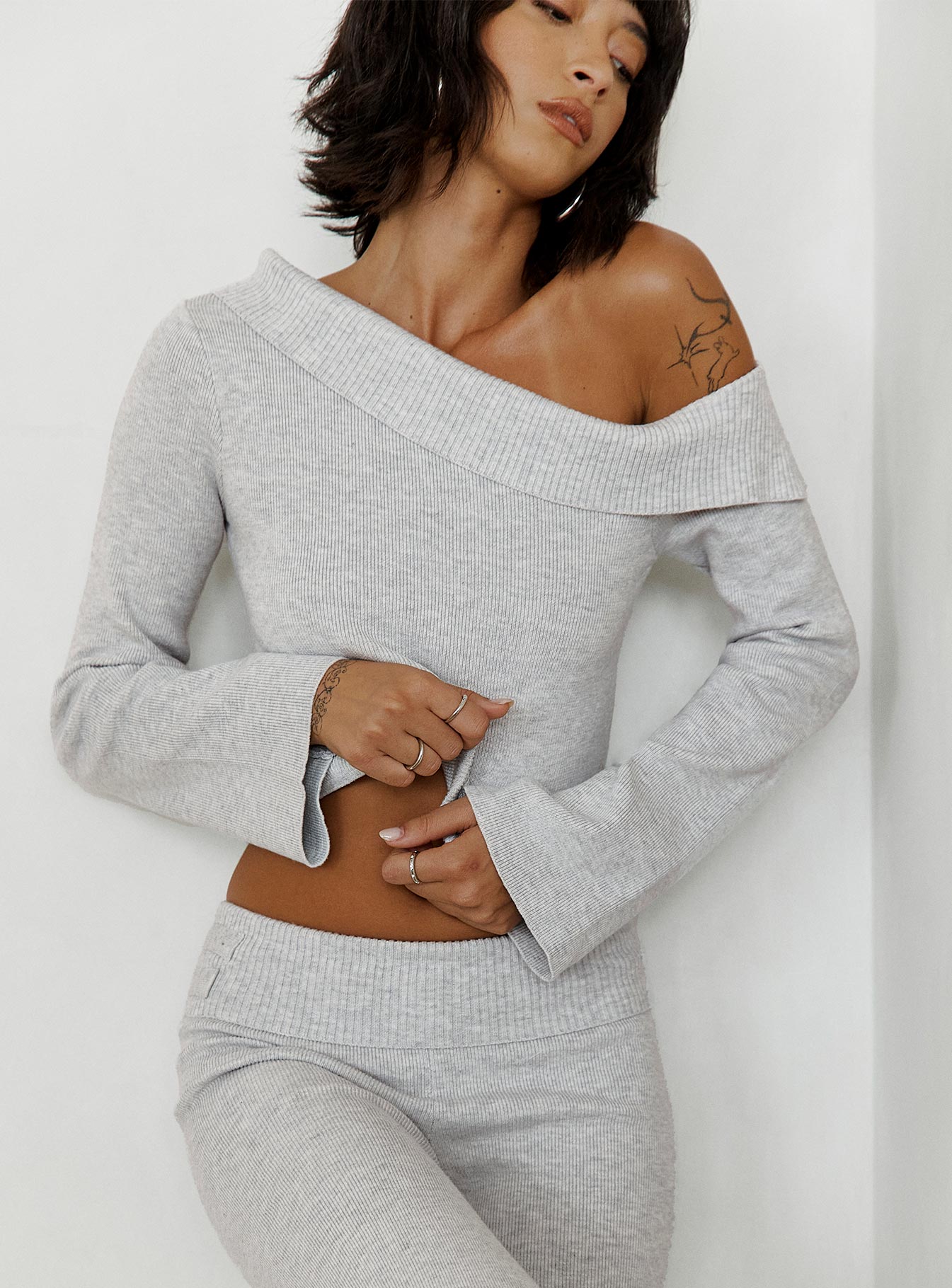 Sina Off The Shoulder Top Grey-Oh Mollys