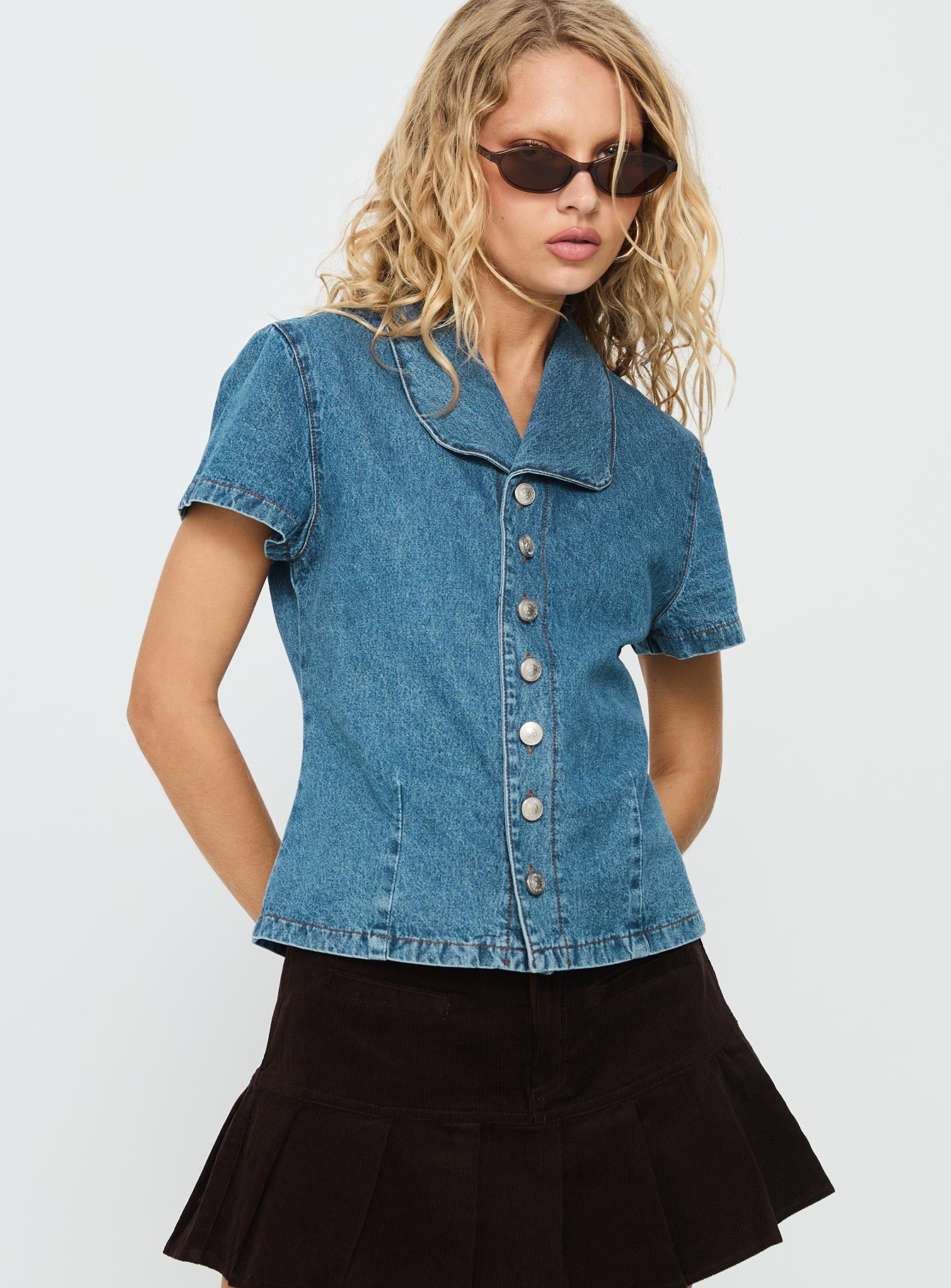 Ellix Button Up Top Blue Denim-Oh Mollys