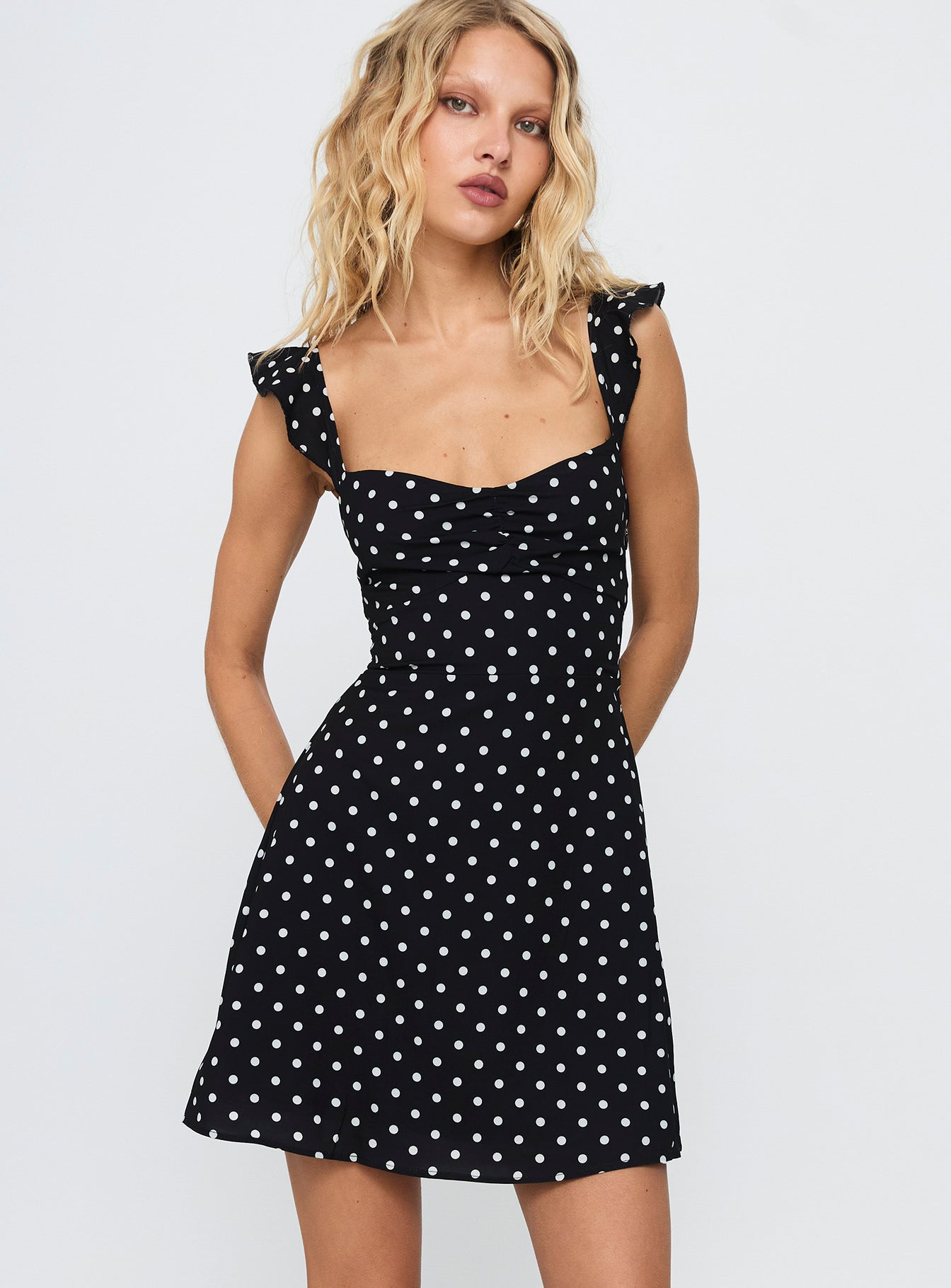 Landon Mini Dress Black / Polka Dot-Oh Mollys