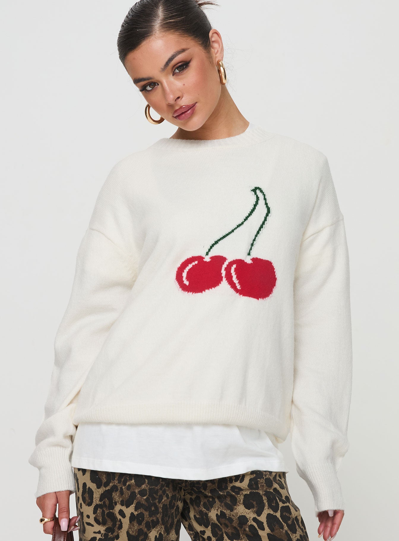 Cherry Dreams Knit Jumper Cream-Oh Mollys