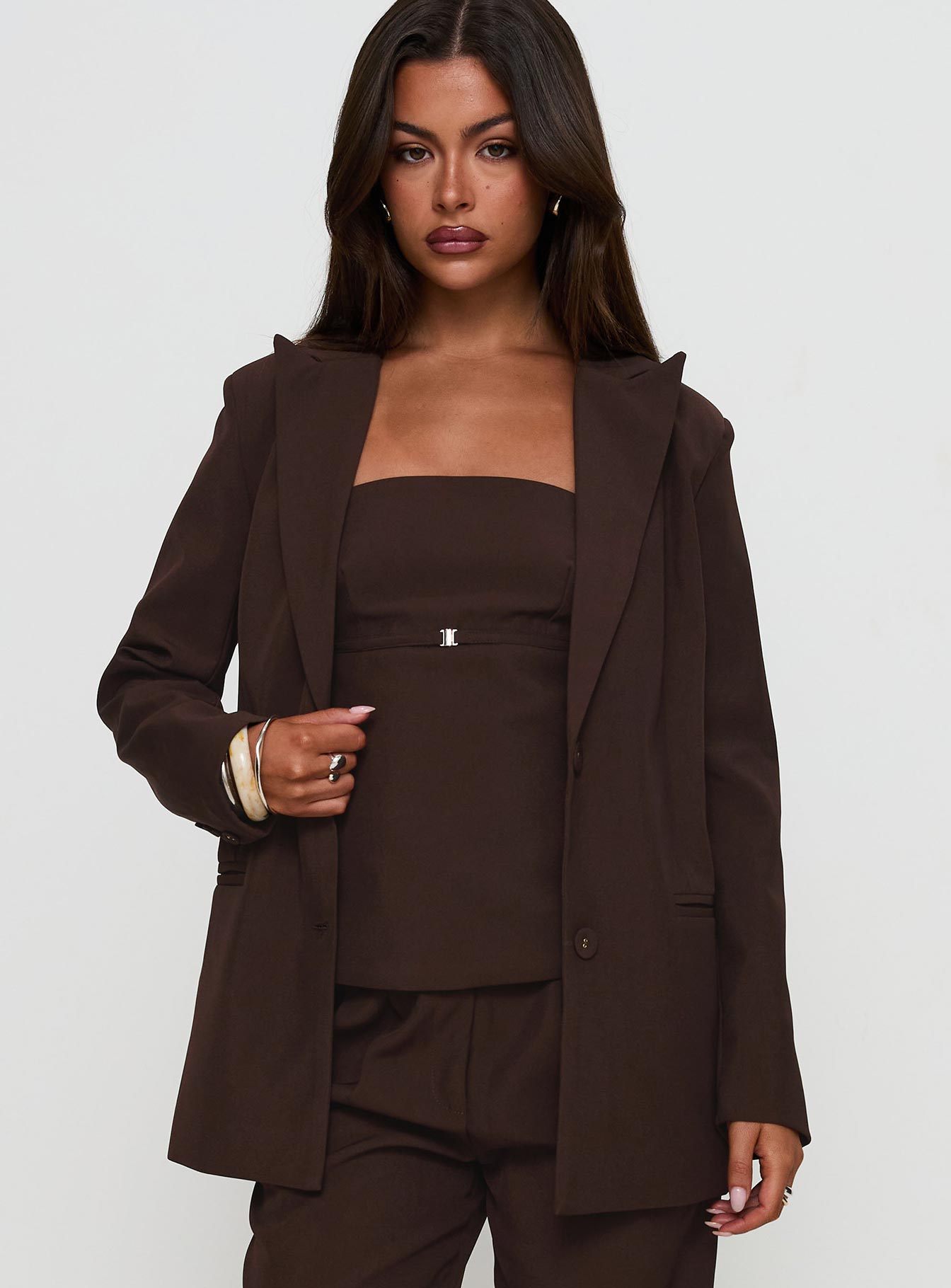 Crowd Pleaser Oversized Blazer Chocolate-Oh Mollys