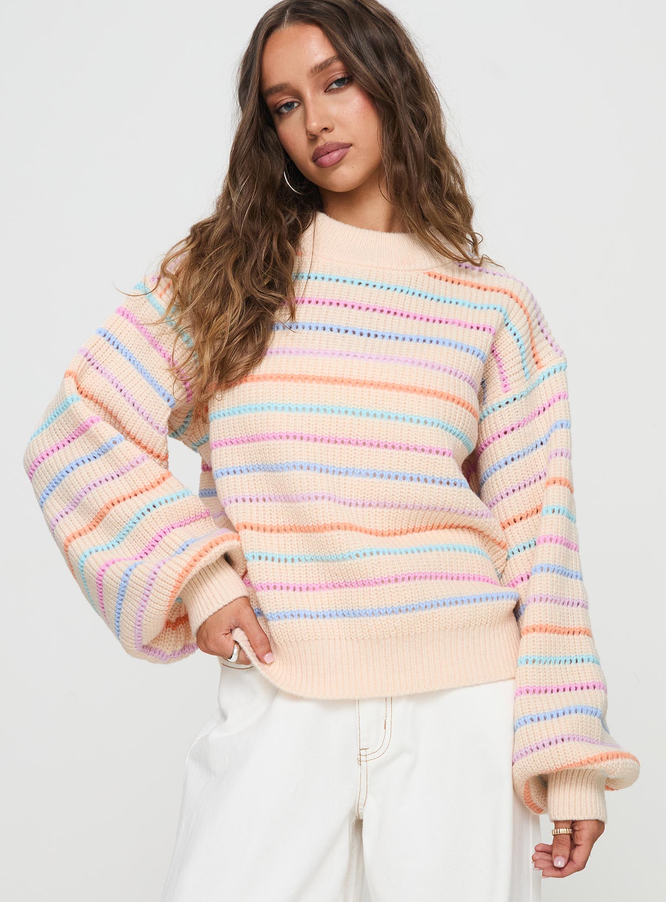 Harmony Balloon Sleeve Knit Sweater Multi-Oh Mollys