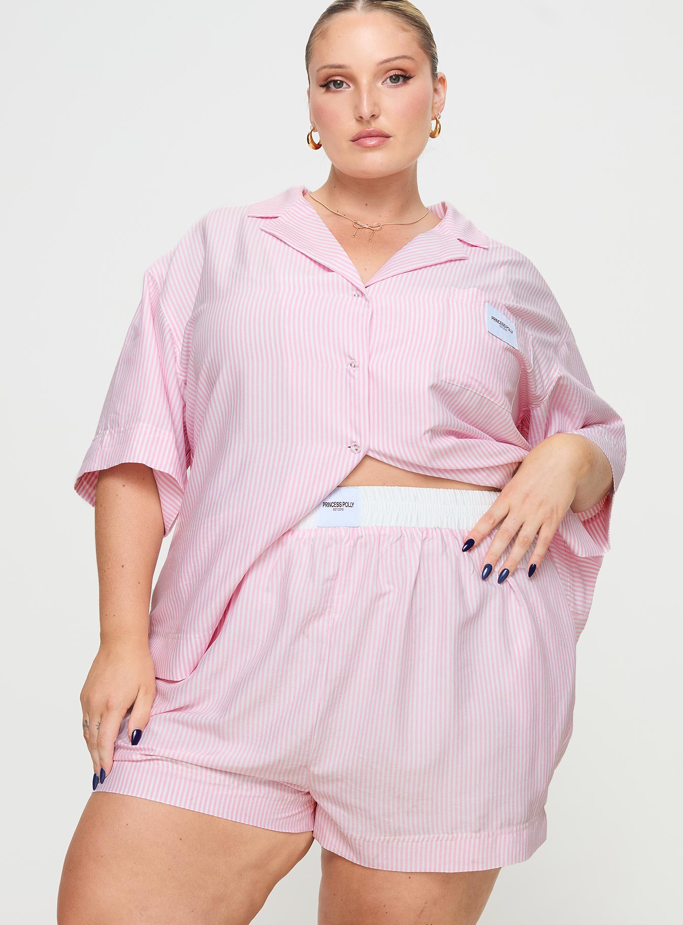 Early Riser Sleep Shorts Pink Stripe Curve-Oh Mollys