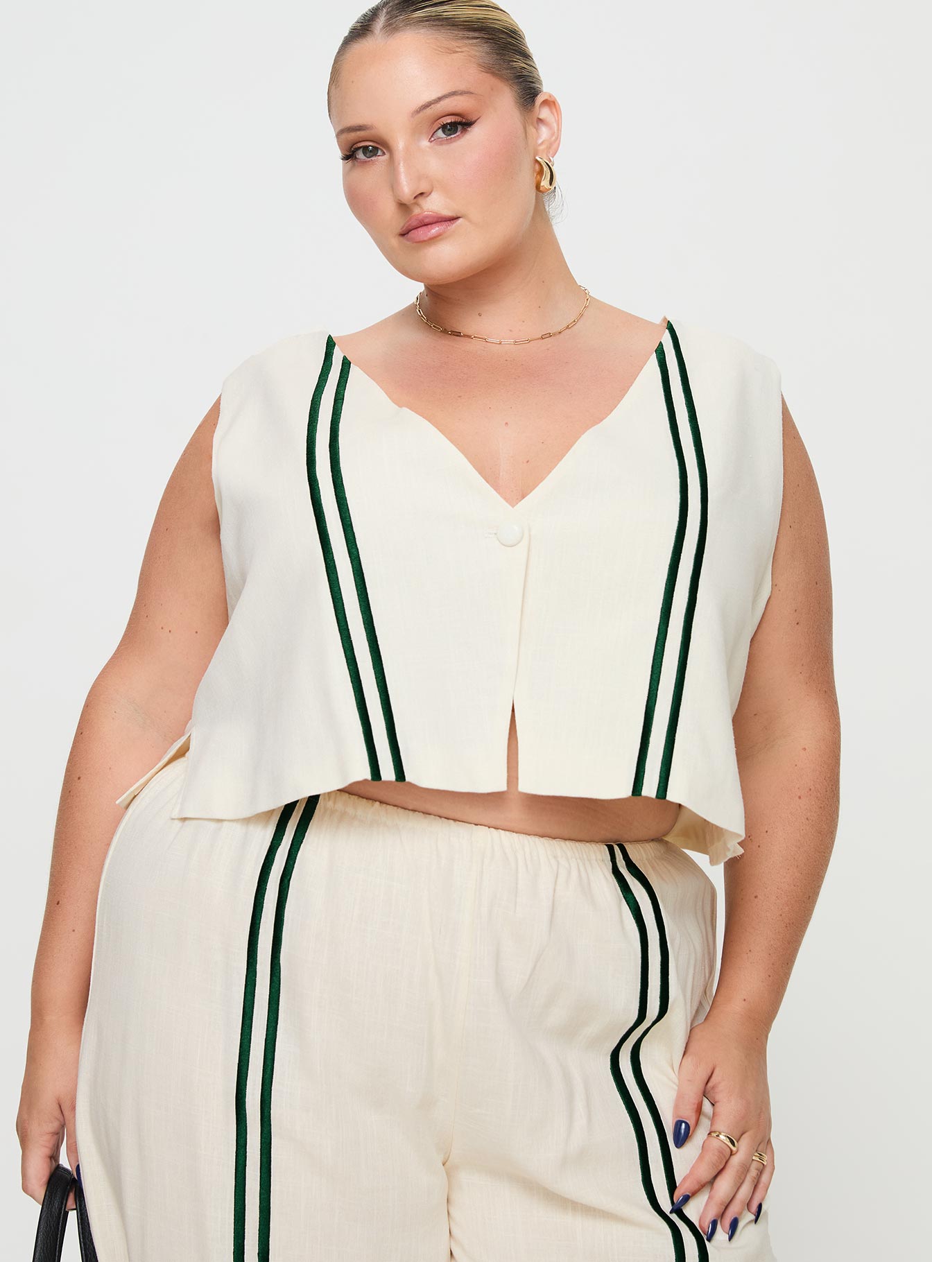 Heenny Vest Top White / Green Curve-Oh Mollys
