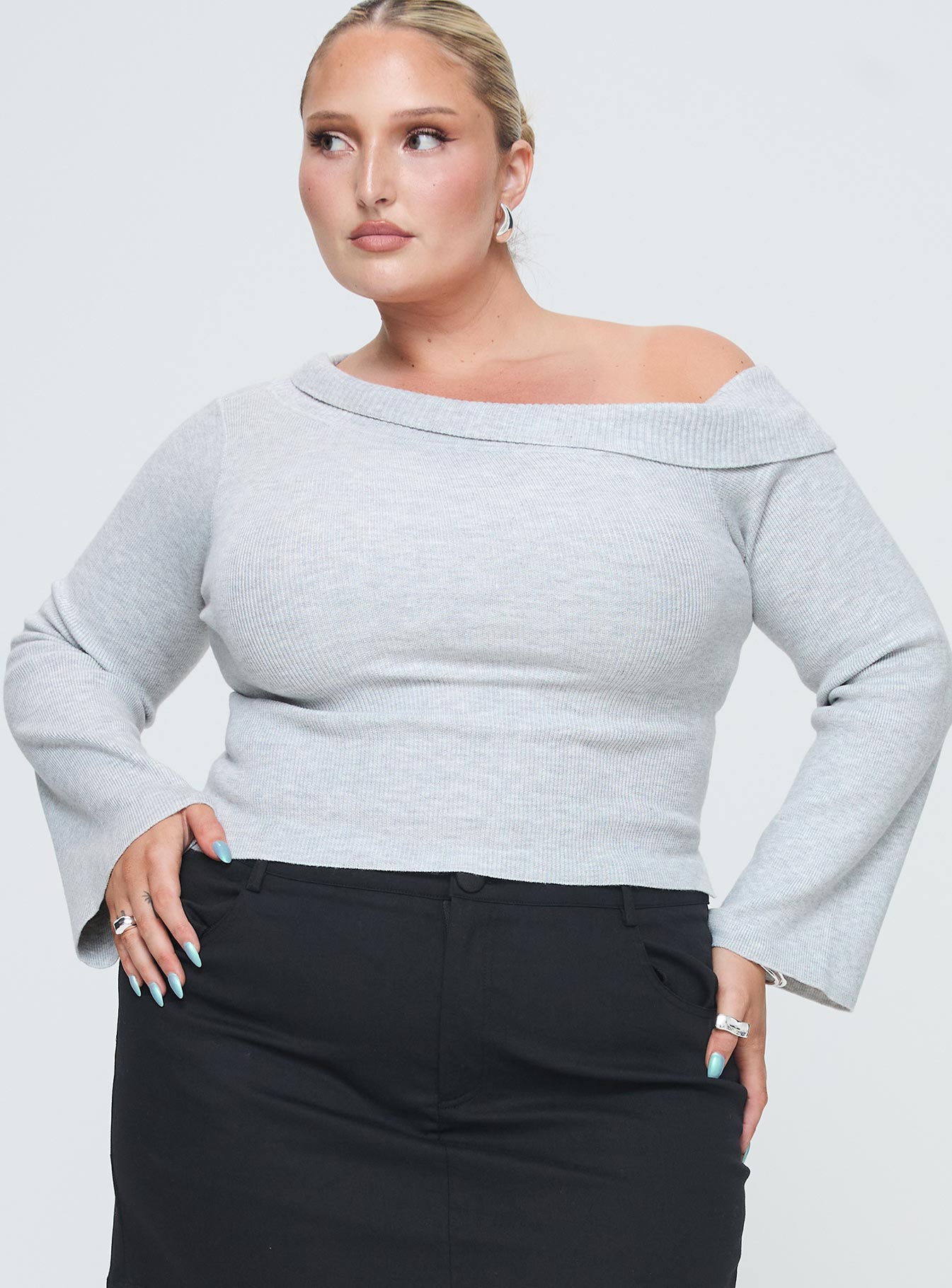 Sina Off The Shoulder Top Grey Curve-Oh Mollys