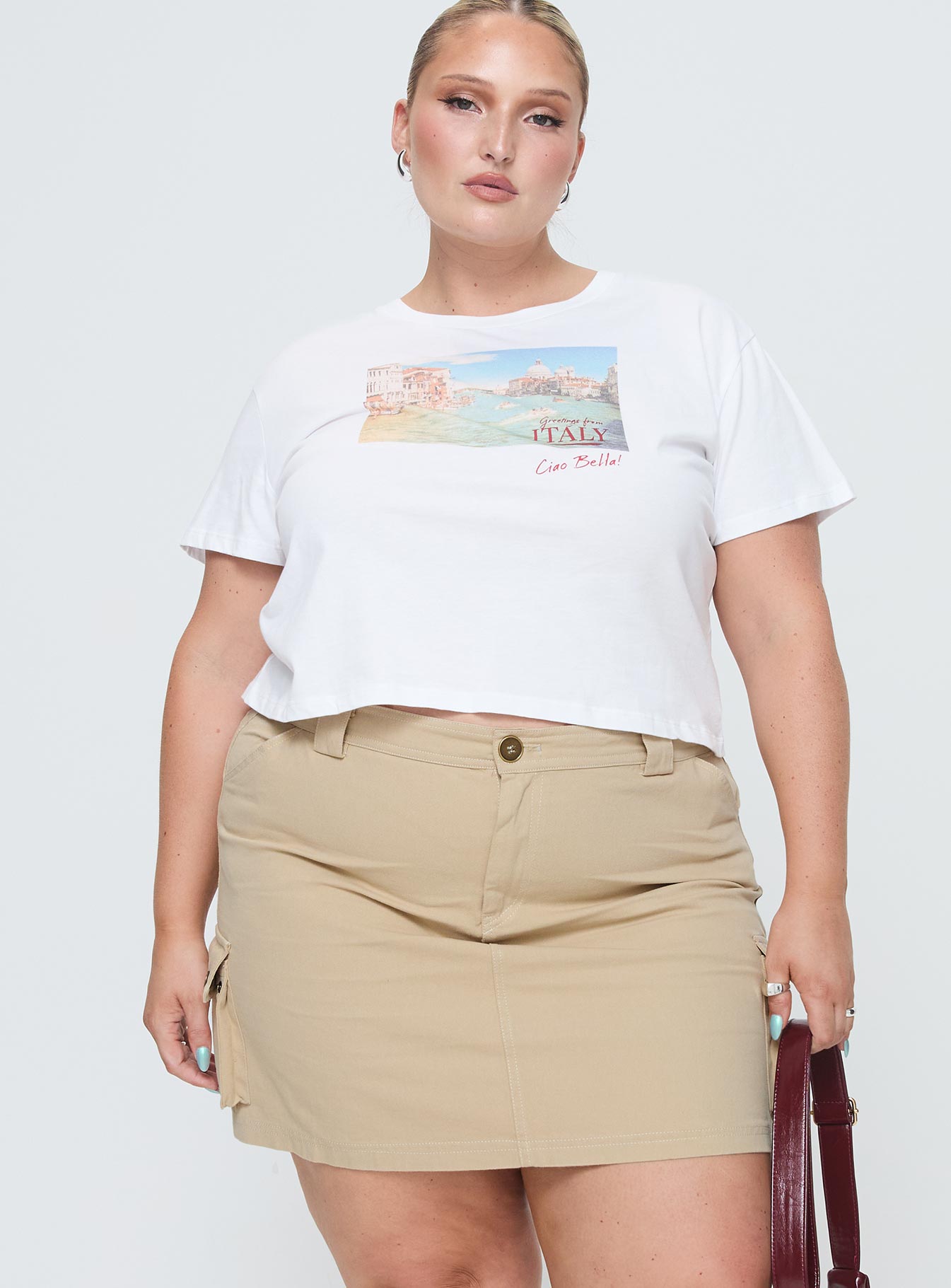 Lydie Cargo Mini Skirt Beige Curve-Oh Mollys