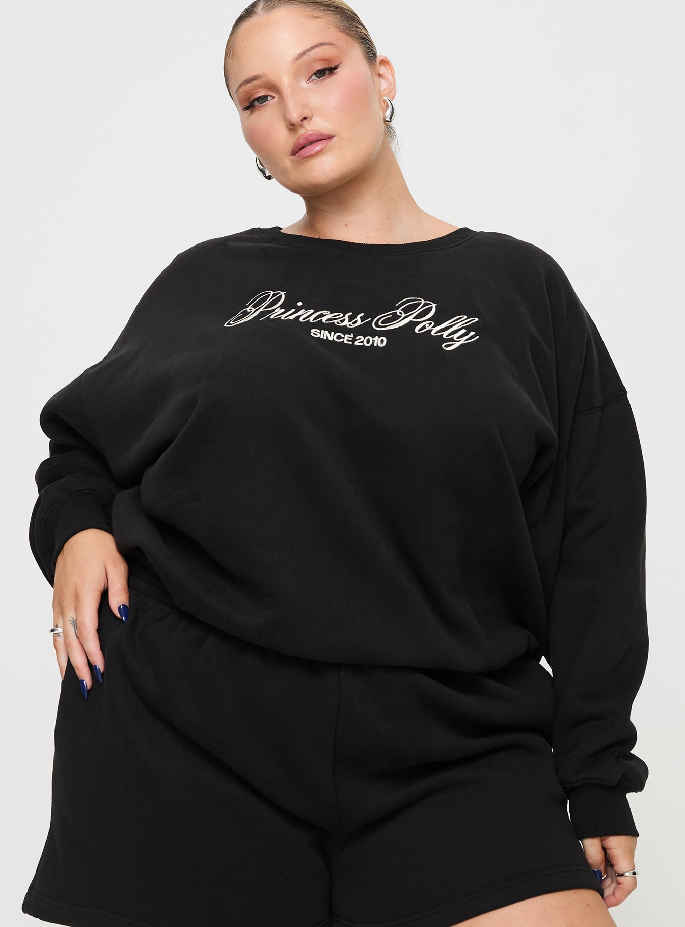 Oh Mollys Crew Neck Sweatshirt Cursive Text Black Sand Curve-Oh Mollys