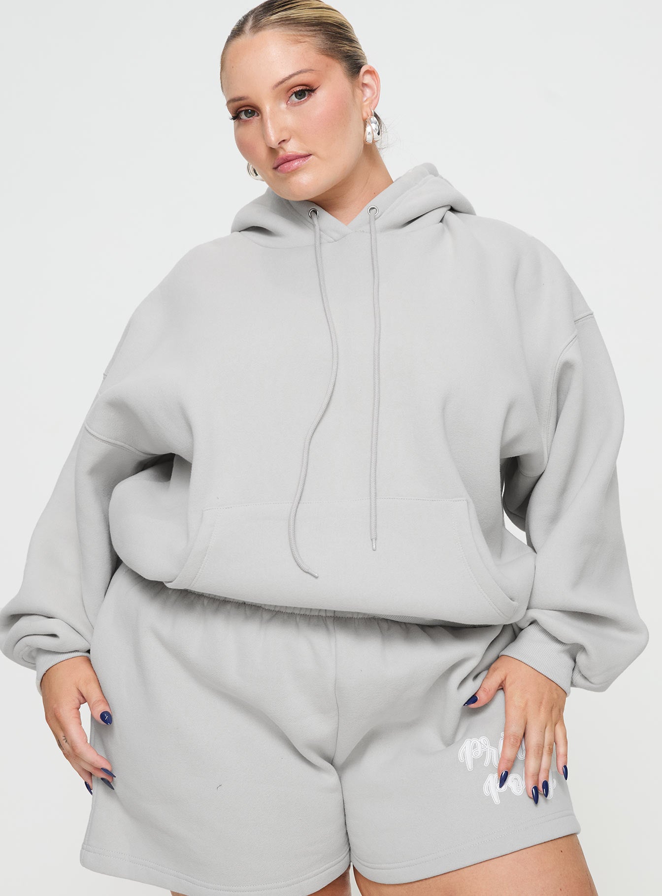 Oh Mollys Hooded Sweatshirt Puff Text Grey Curve-Oh Mollys