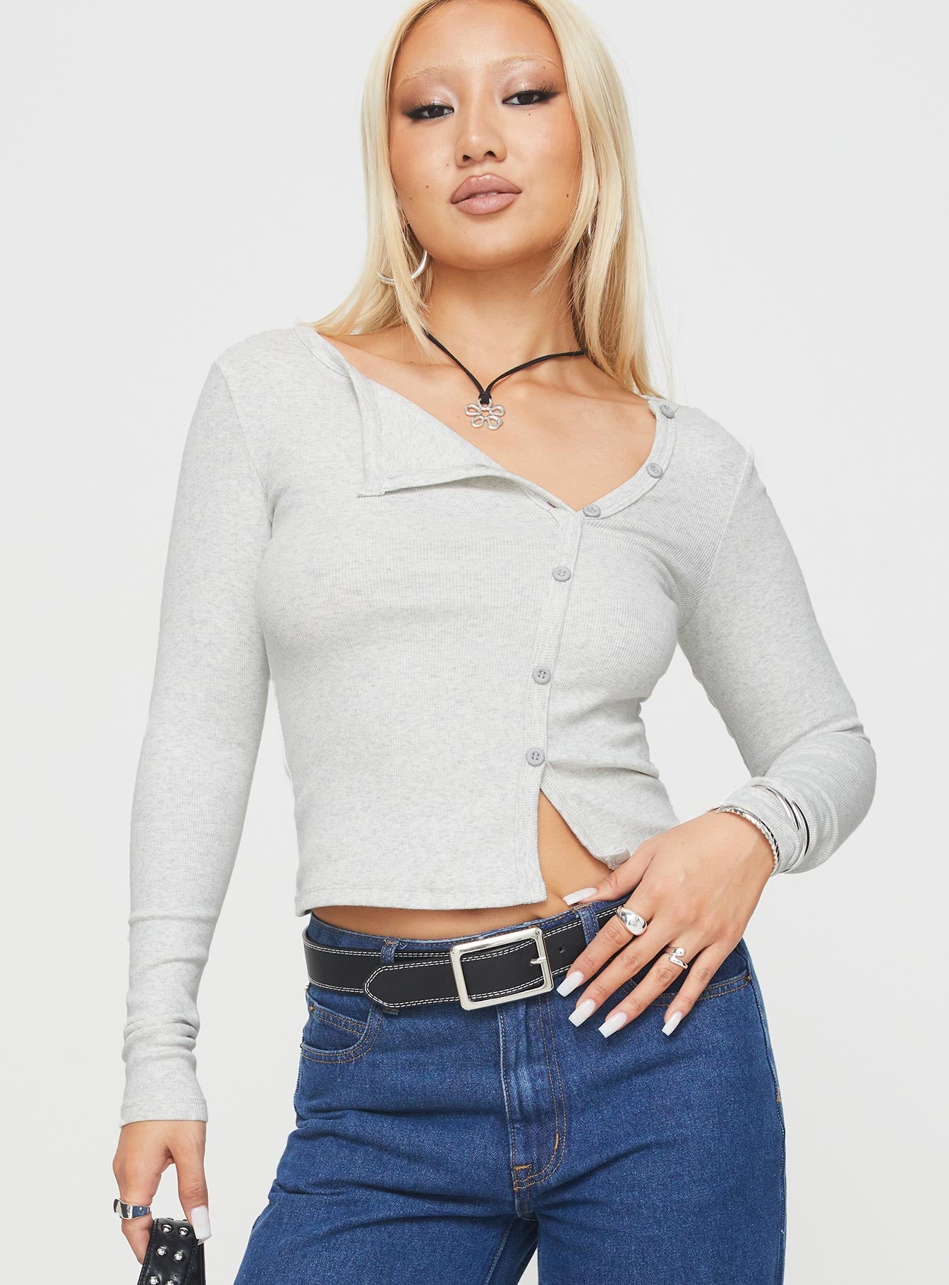 Passoni Long Sleeve Top Grey-Oh Mollys