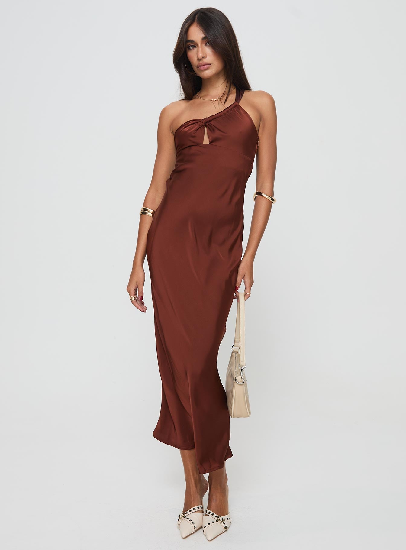 Casimir One Shoulder Maxi Dress Chocolate-Oh Mollys