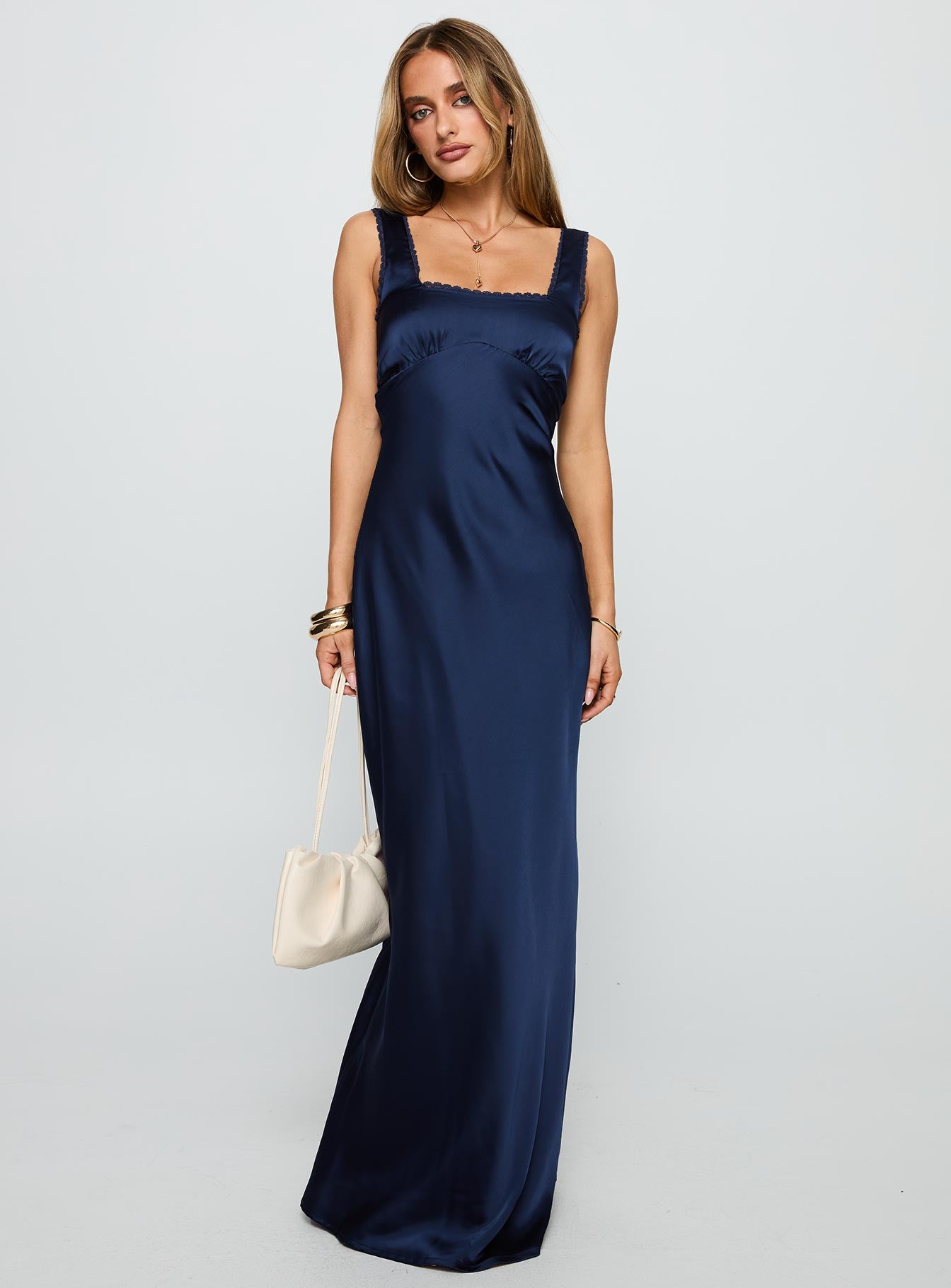 Dasha Satin Maxi Dress Navy-Oh Mollys