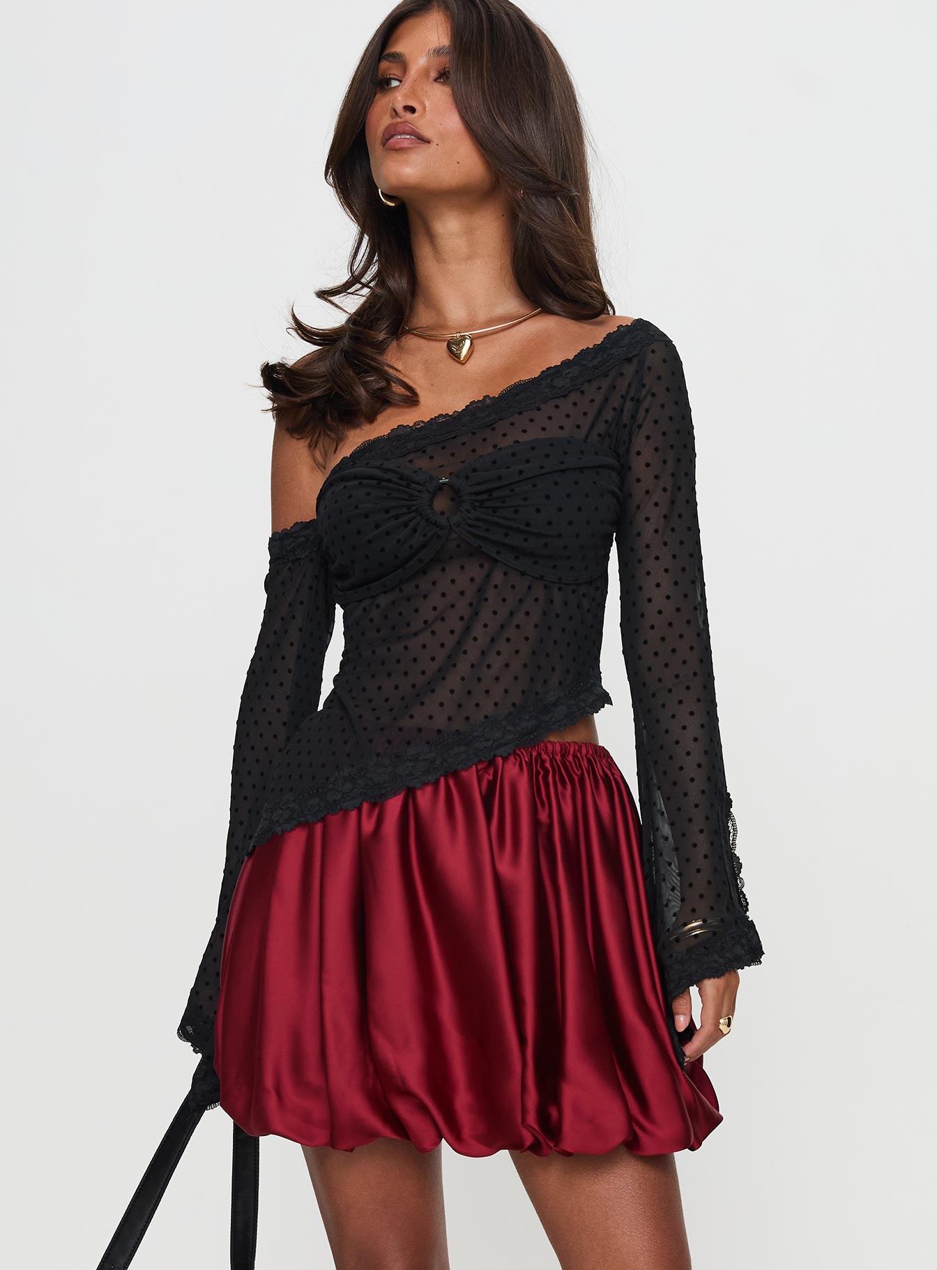 Rubee Bubble Hem Mini Skirt Red-Oh Mollys