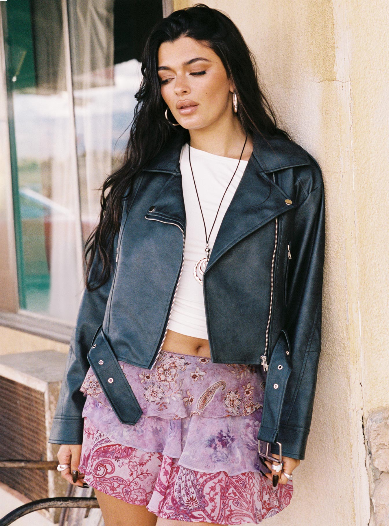 Face The Wind Faux Leather Jacket Grey-Oh Mollys