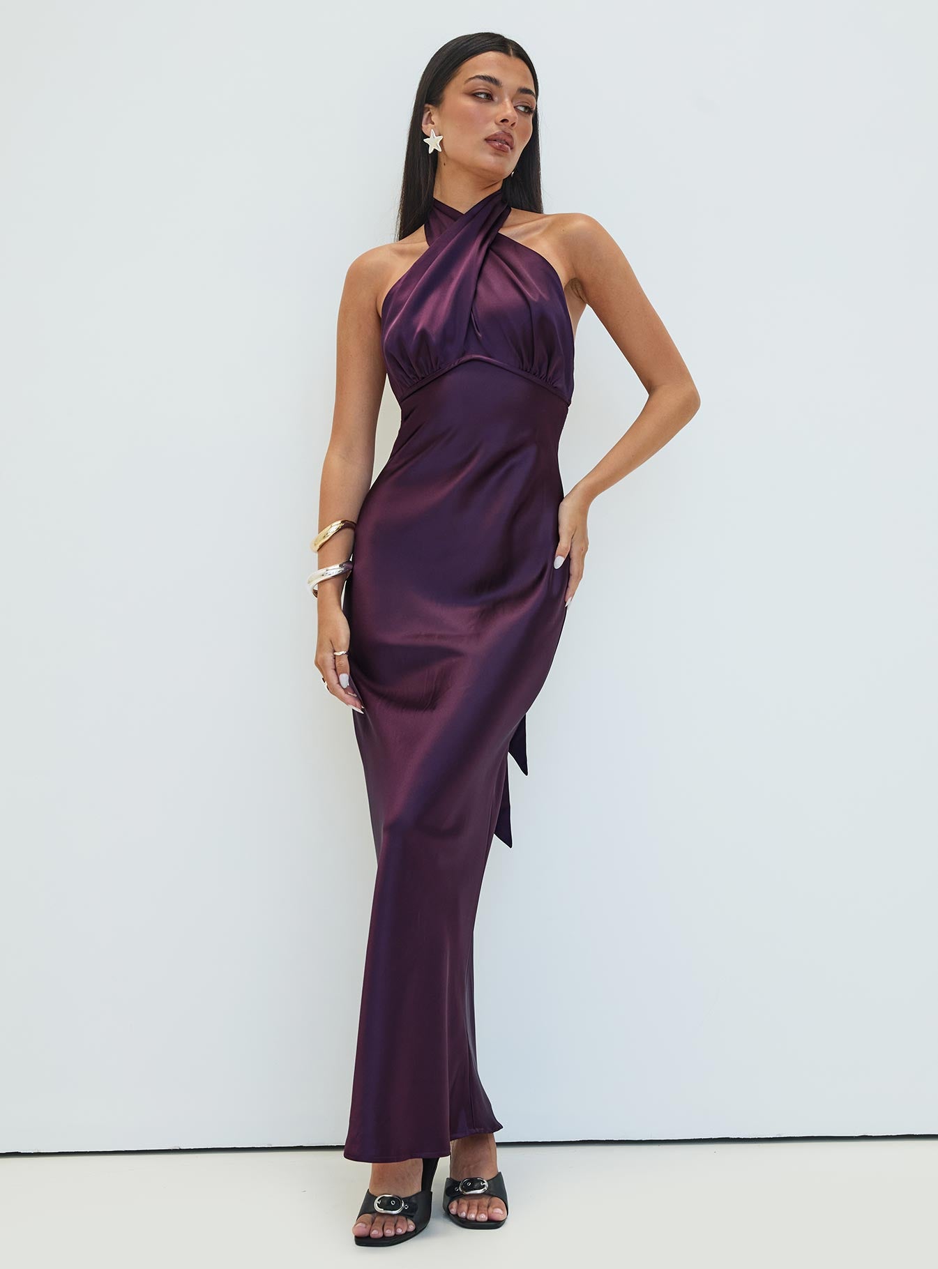 Rosaminta Halter Maxi Dress Plum Petite-Oh Mollys