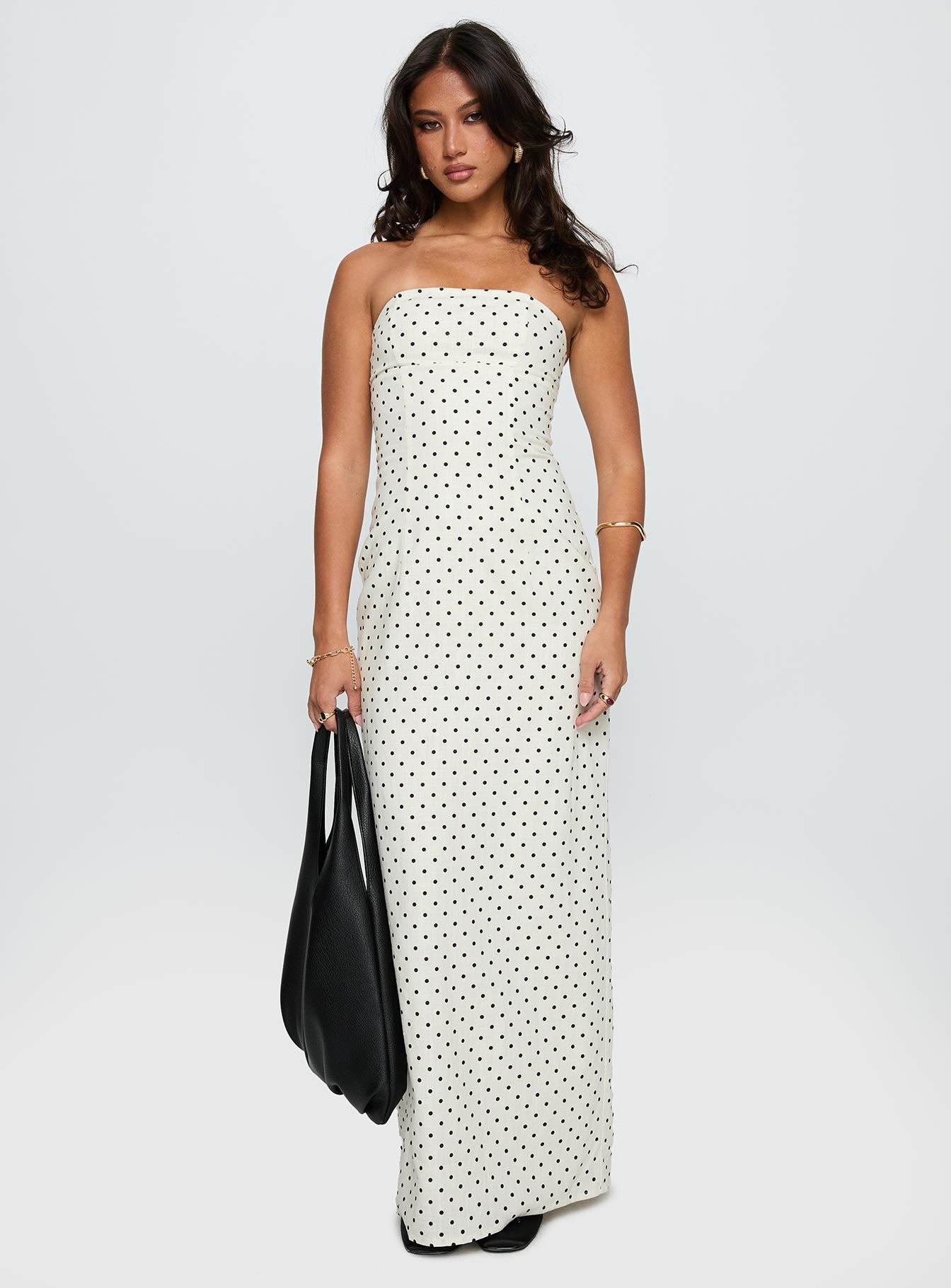 Dovie Linen Blend Strapless Midi Dress Cream Polka-Oh Mollys