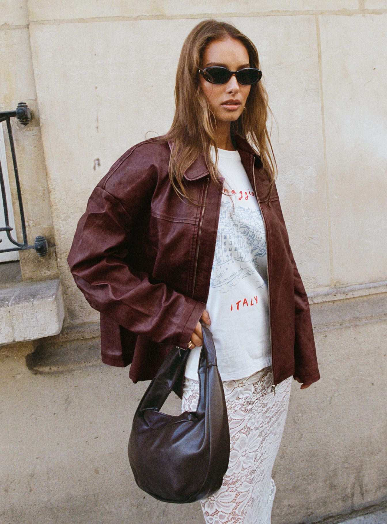 Napoleon Faux Leather Jacket Burgundy-Oh Mollys