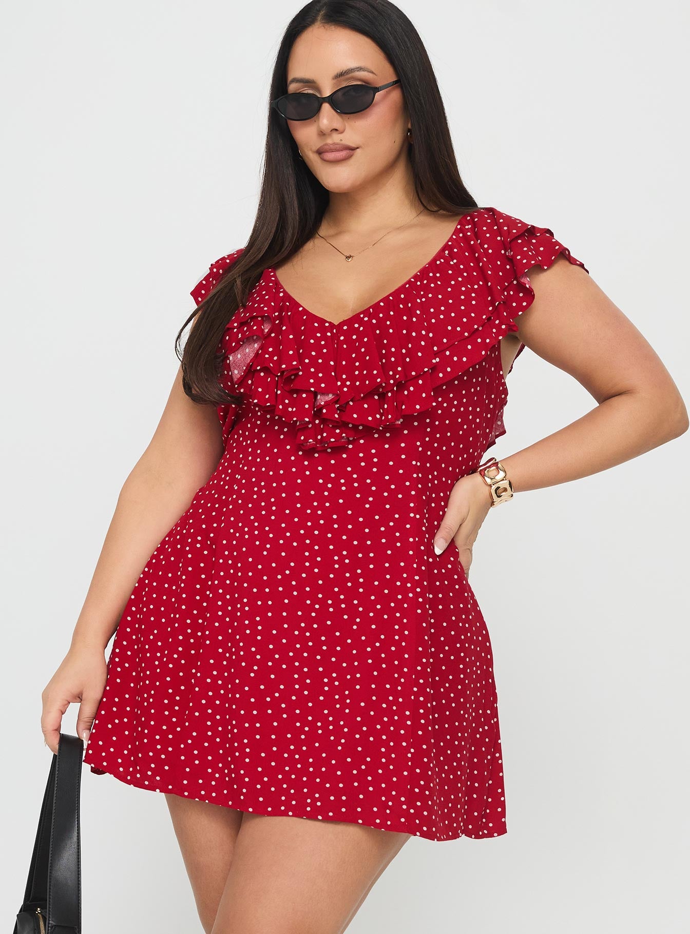Cherry Schnapps Flutter Mini Dress Red Polka Curve-Oh Mollys