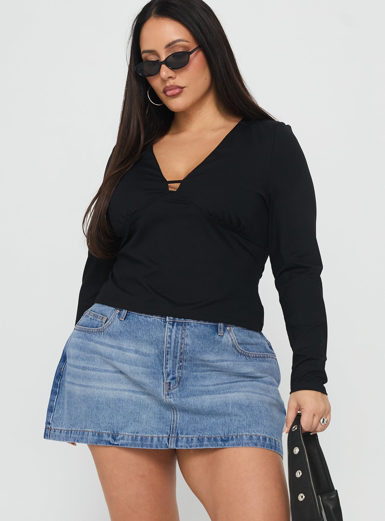 Fossils Denim Mini Skirt Blue Curve-Oh Mollys