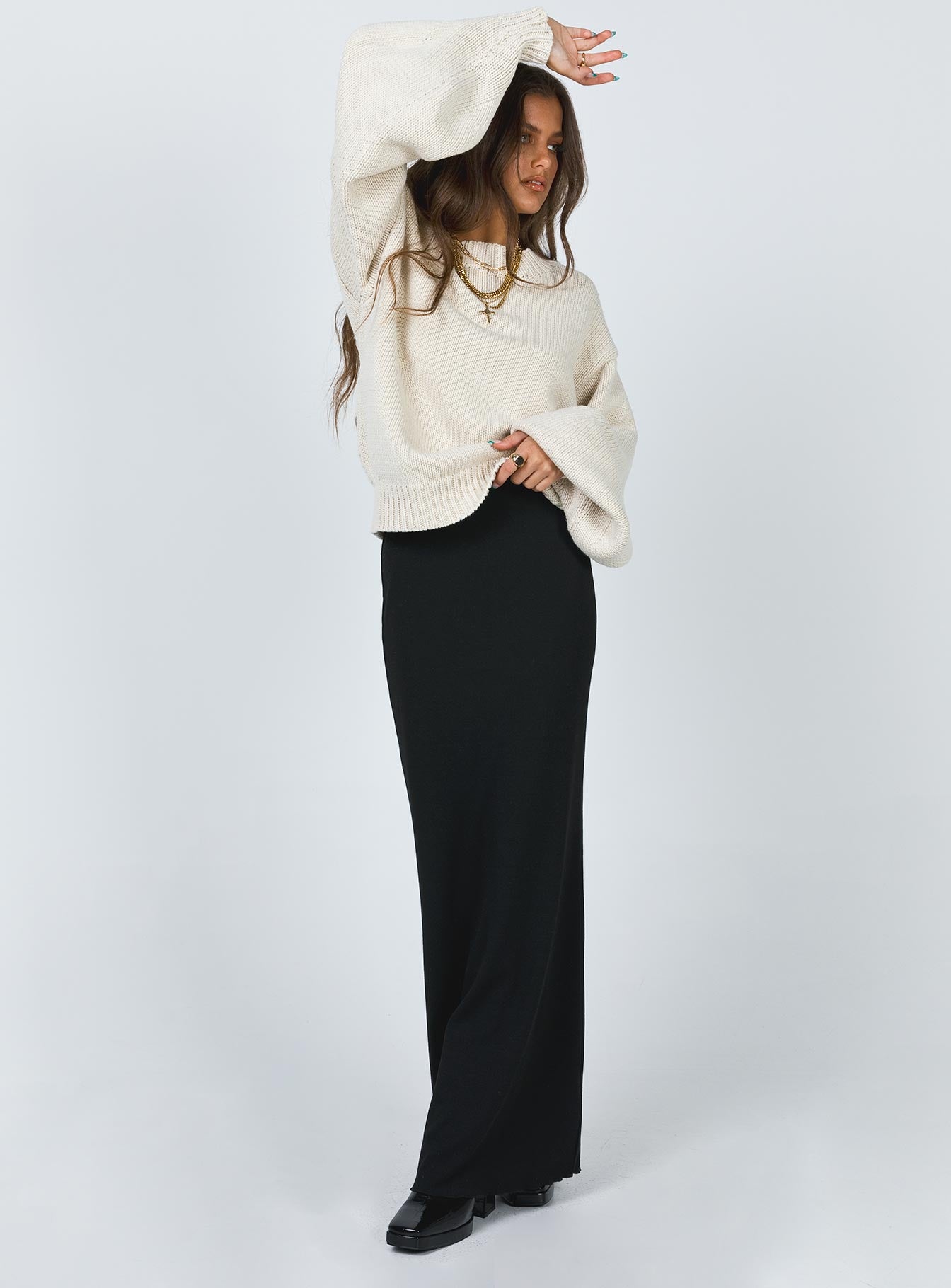 Harmony Balloon Sleeve Knit Sweater Beige-Oh Mollys