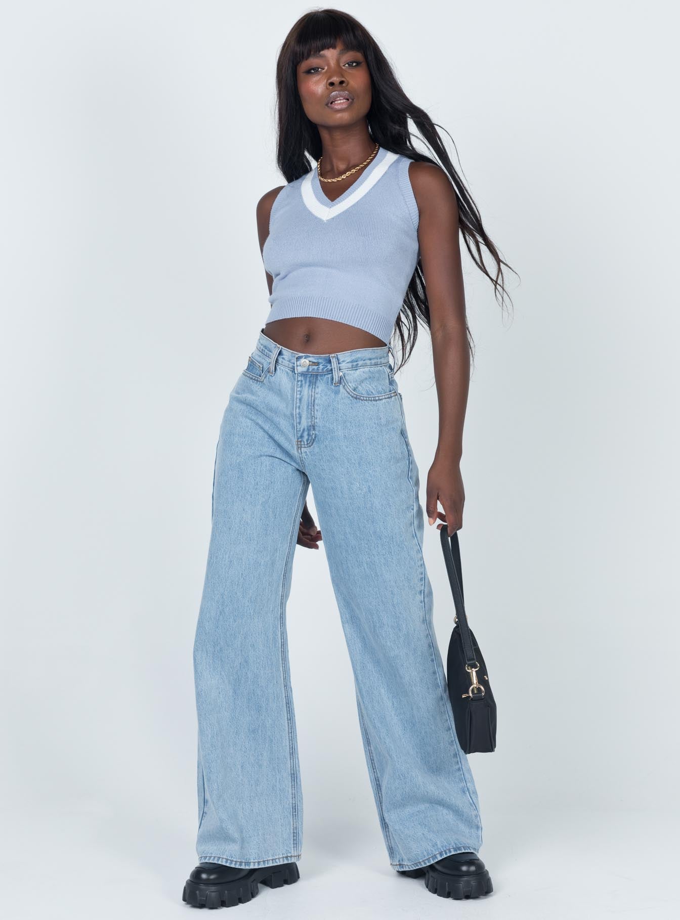 Dutchess Cropped Sweater Vest Blue-Oh Mollys