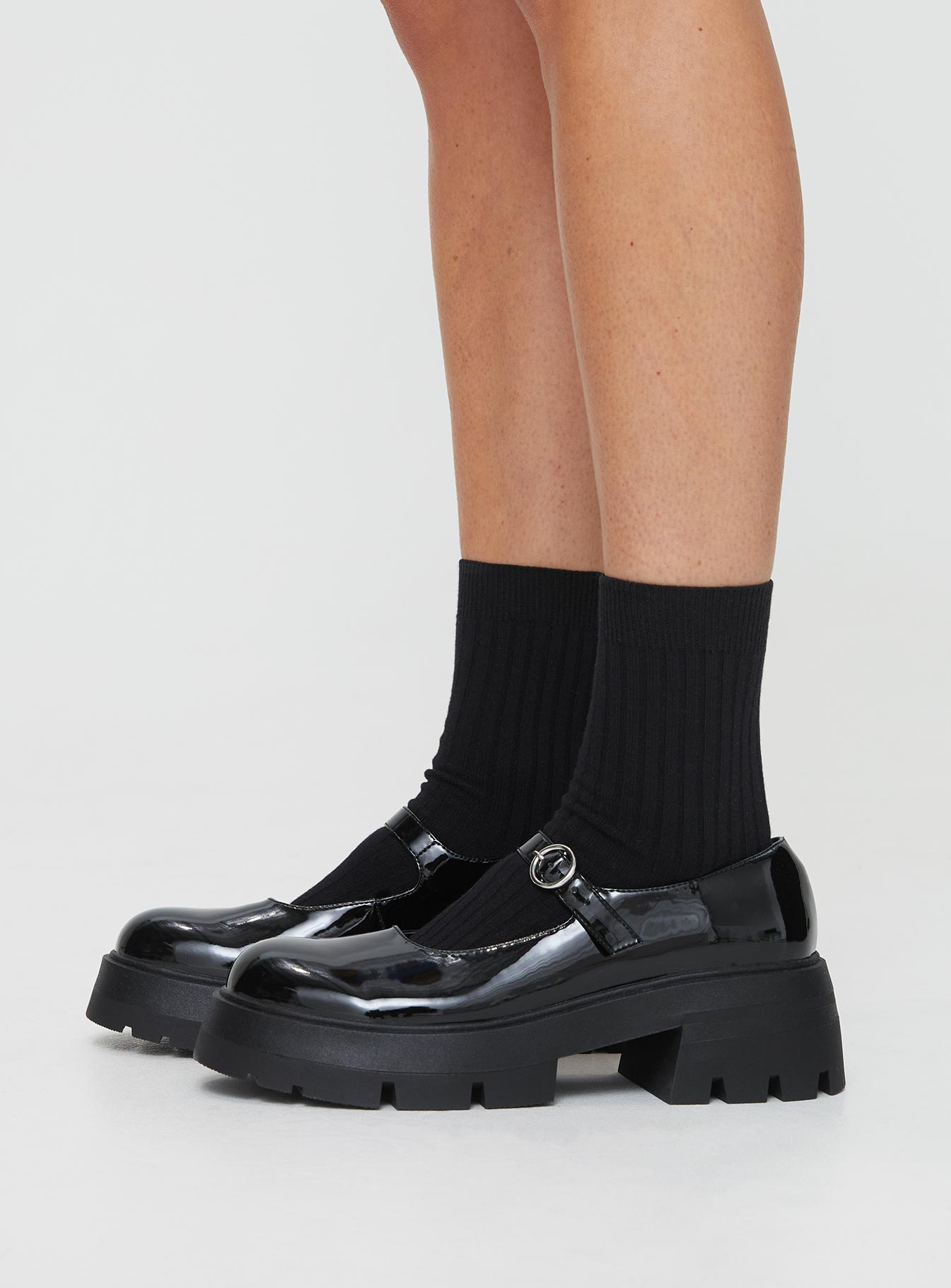 Ellie Mary Jane Heels Black Patent-Oh Mollys